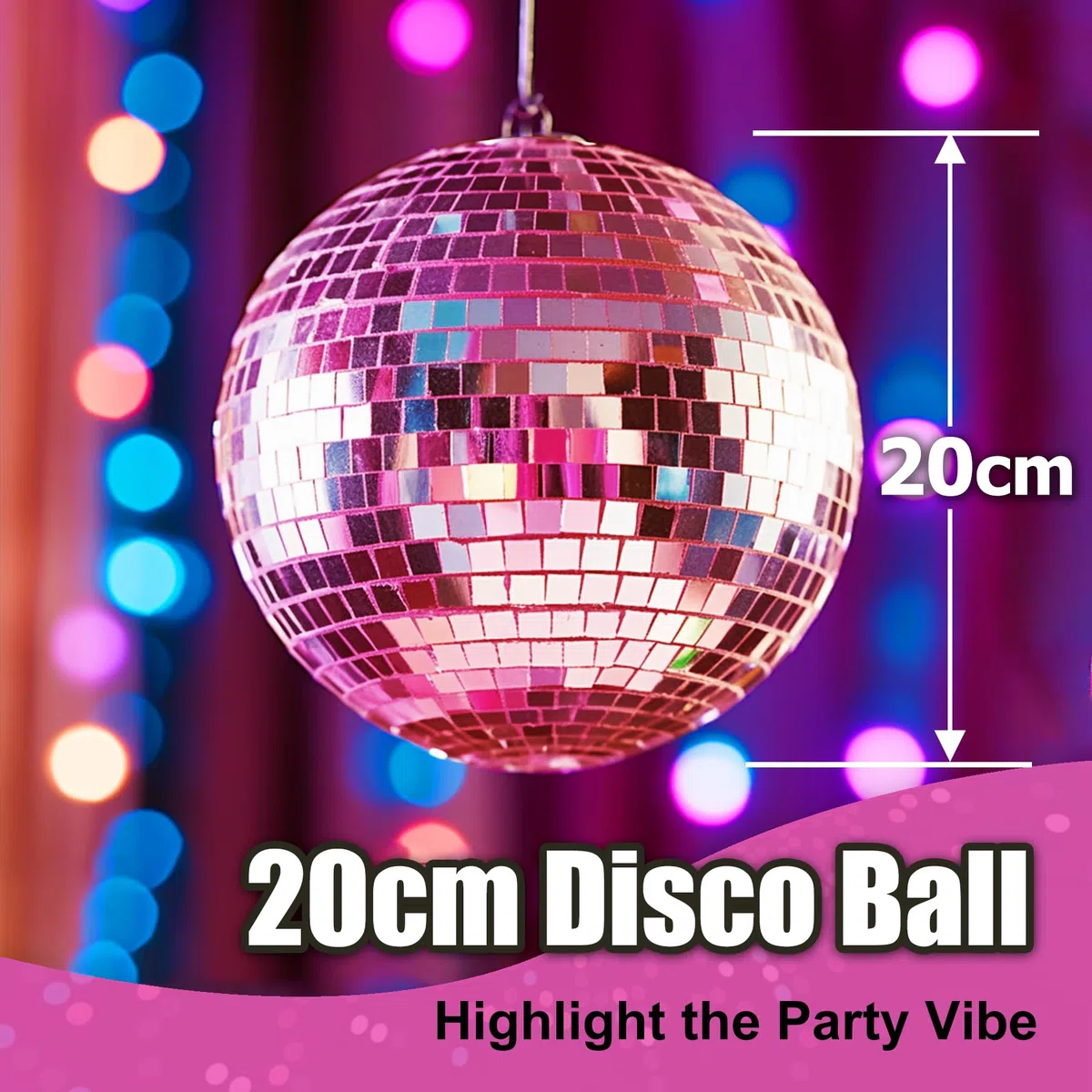 Sfera specchiata Ø 20cm, Palla da Discoteca da appendere, per feste, discoteca e Matrimonio, rosa