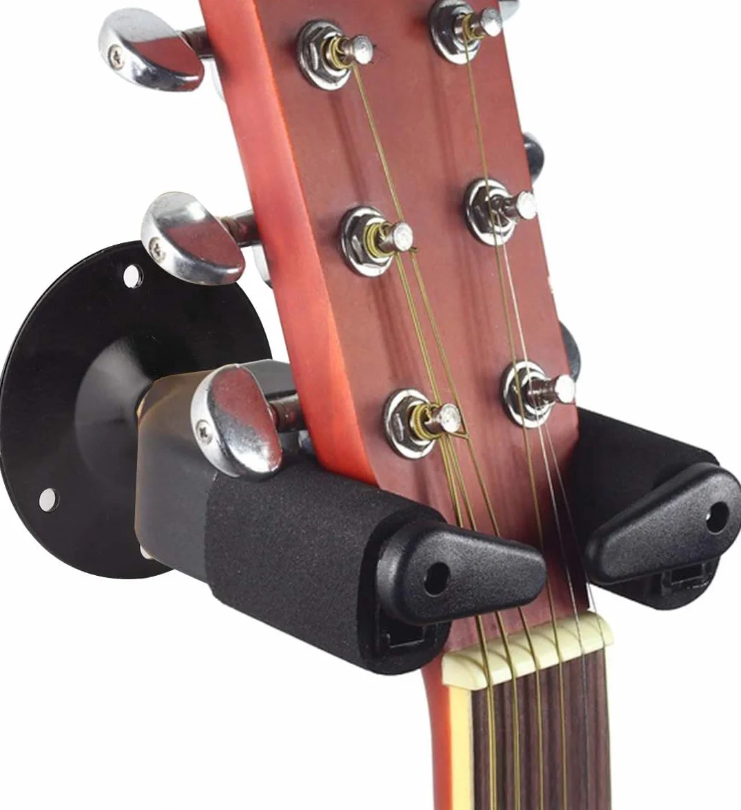 Supporto a parete per chitarra con Base, Automático Supporto a Parete con blocco automatico, Gancio Chitarra per Chitarra Elettrica, Basso, Elettrico, Ukulele,Violino, Banjo (Nero)