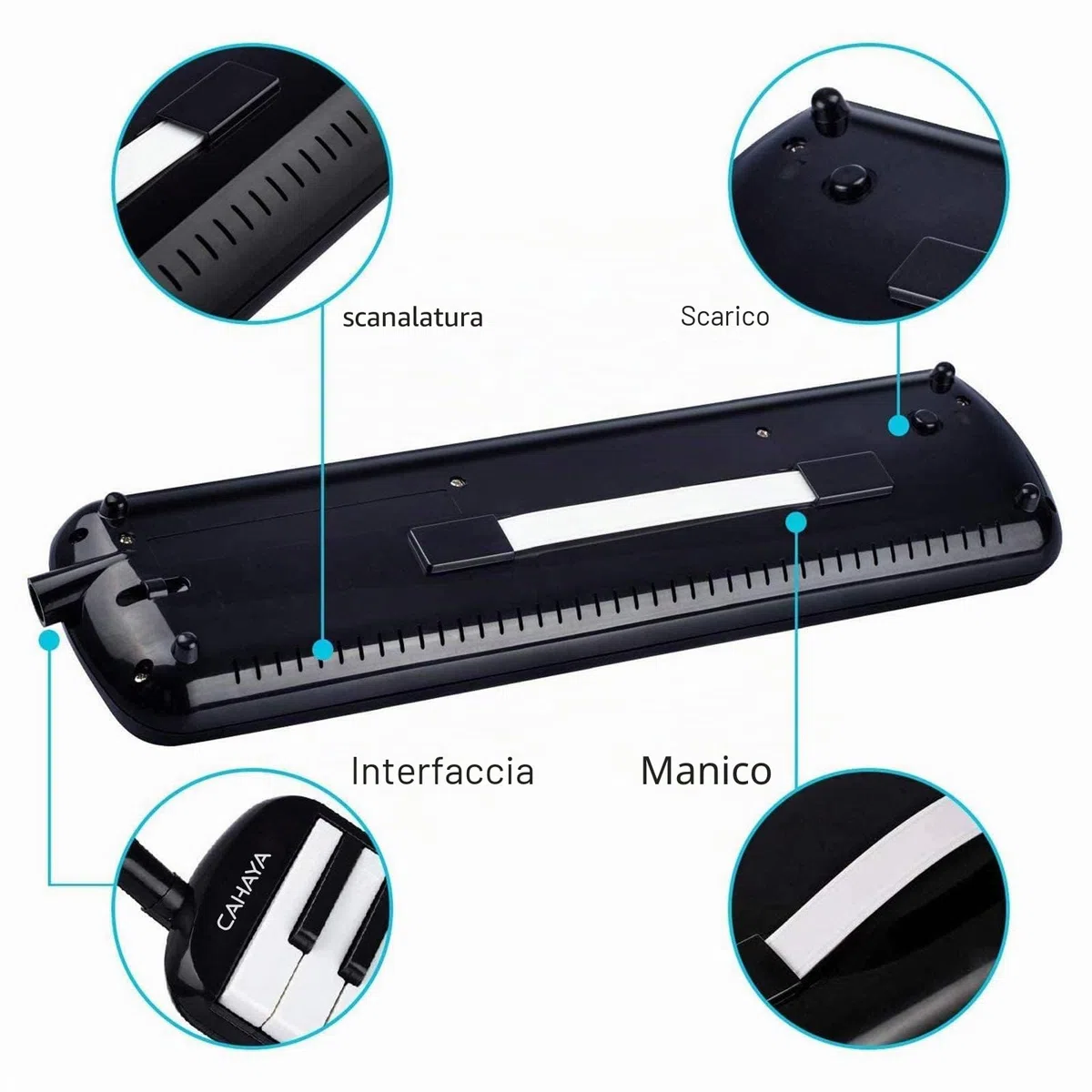 CAHAYA Melodica 32-Tasti Pianoforte a Bocca: con 4 Bocchini Pianola a Bocca con Custodia per Trasporto Strumento Musicale per Principianti Bambini Nero