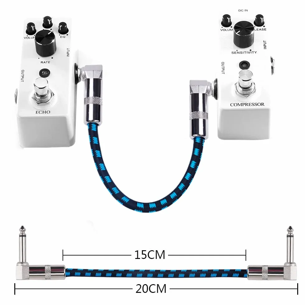 Rayzm Cavi Patch per Effetti per Chitarra/Basso 1/4", ad angolo Maschio. Cavetto per Strumenti Musicali TS Mono per Chitarra/Basso Pedaliera Effetti-Rivestimento in Tessuto Tweed,3 unità,15cm (Blu)