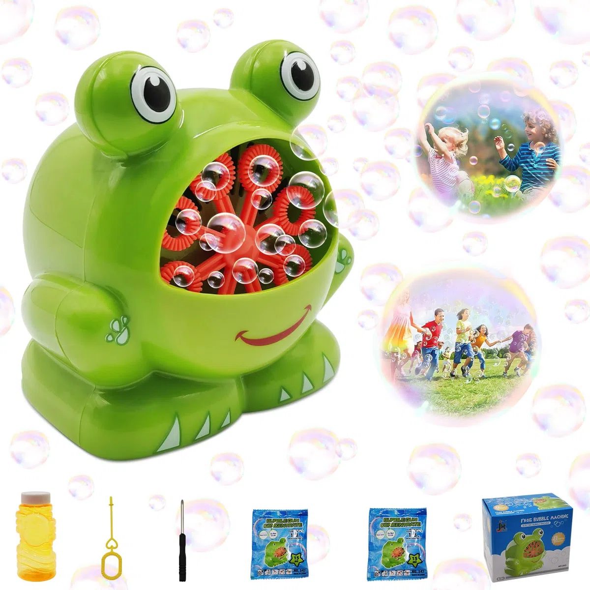Macchina per Bolle, Frog Macchina per Bolle di Sapone, Macchina Automatica per Bolle di Sapone, Pistola a Bolle per Bambini, Bubble Machine, Macchina Bolle di Sapone, Regalo per Bambini Compleanno