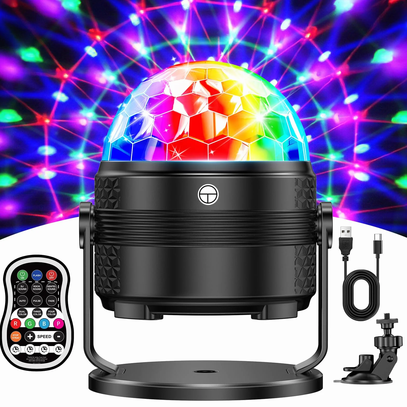 RGBP Luci Palla Disco è ideale per festa 5 Colori, Luce, Timer, Groove musicale, palla da rotazione di 360° della palla da discoteca e USB 4M/13 piedi creano un'atmosfera indimenticabile