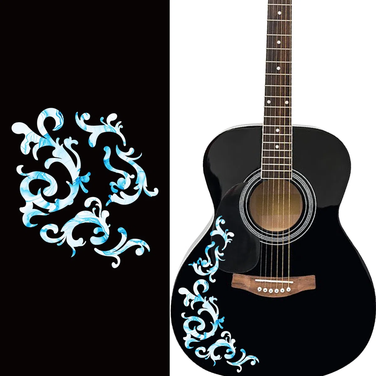 PLIGREAT Confezione da 2 Adesivi per Chitarra Rimovibili Blue Vines Pattern Transfers Decalcomanie per Chitarra per Chitarre Acustiche Chitarre Elettriche Bass Decor Guitar Side Panel Decalcomanie