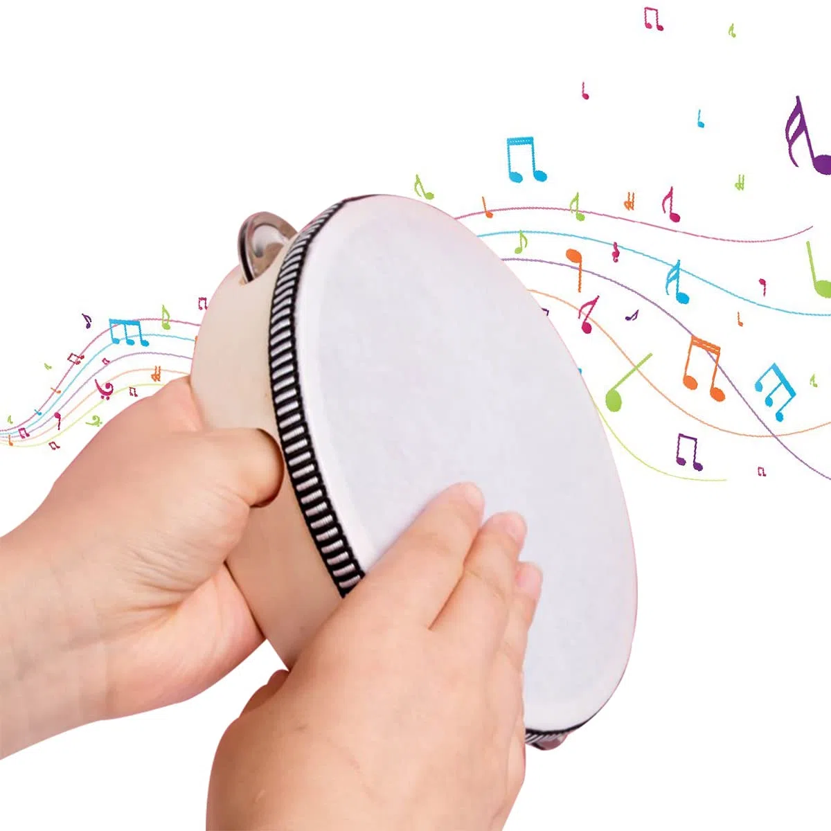 Tamburello, Tambourine In Legno, Mano Tamburelli, Tamburello a Mano in Legno a Fila Singola da 6 Pollici, per Feste da Ballo, Giochi, Accompagnamento di Canto,1 Confezione