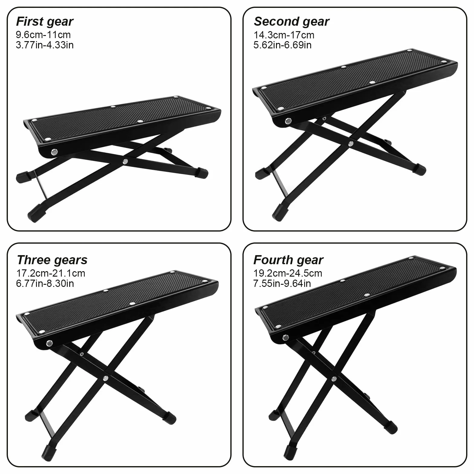 Poggiapiede per Chitarra Aomhrek, Regolabile in Altezza, Pieghevole, con Pad in Gomma Antiscivolo, Nero, Metallo, FOOTREST, Chitarra, Viaggi o Esibizioni On-The-Go