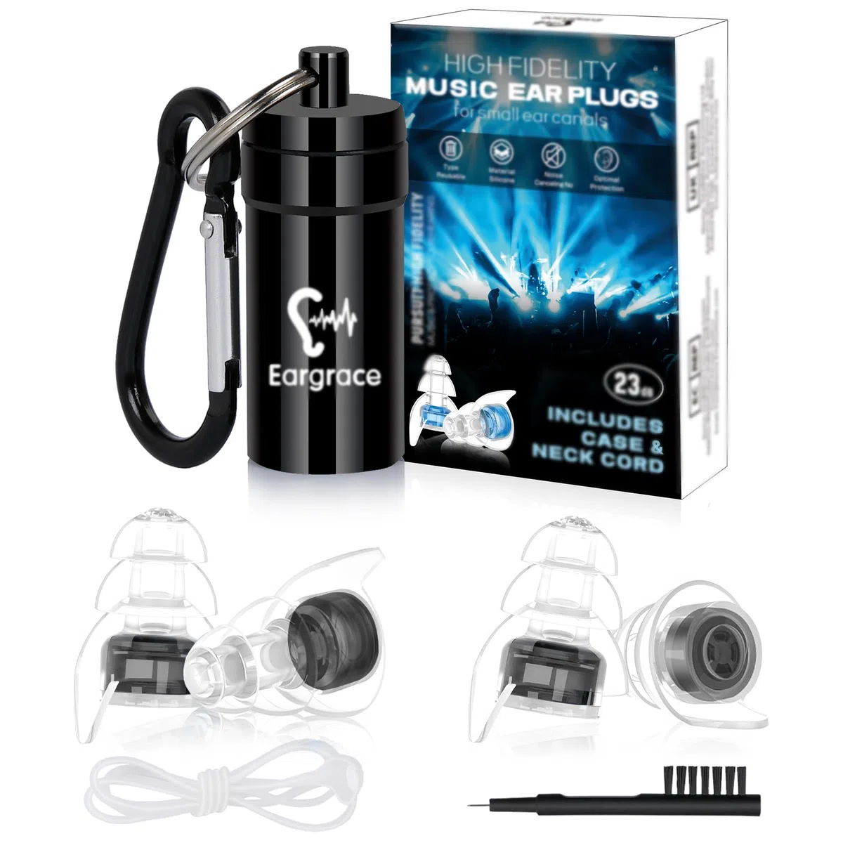 Tappi Orecchie Musica, Eargrace 2 Paia Tappi Per Le Orecchie Di Protezione Dell'Udito Di Piccole Dimensioni Per Musicisti Con Custodia In Alluminio Per Musicisti, Festival, Dj Ed Eventi Rumorosi