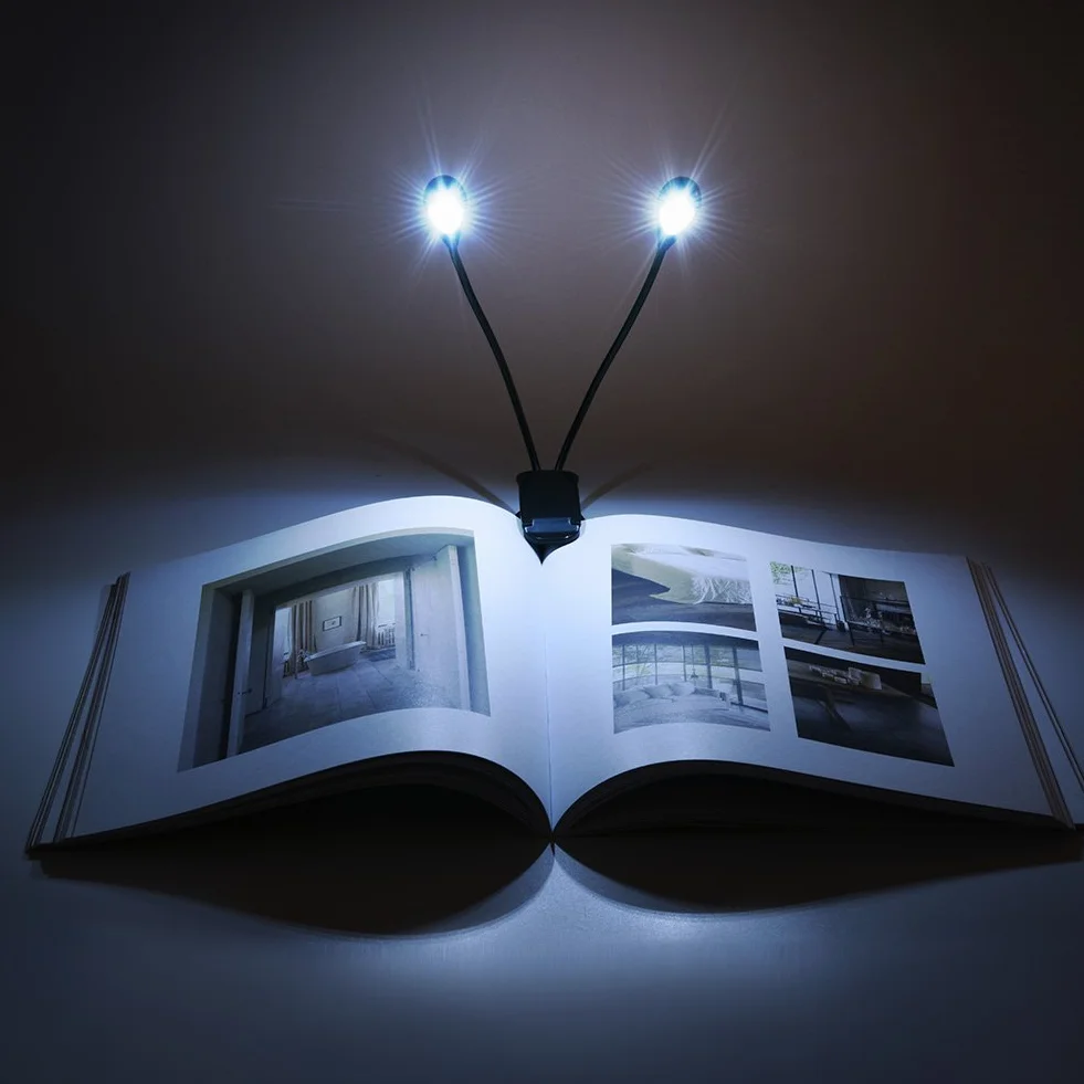 Qiilu Clip Sul Leggio Musicale Lettura del Libro Mini Doppio Braccio Regolabile Luce a LED Lampada Leggio Clip Leggera (6 luci)
