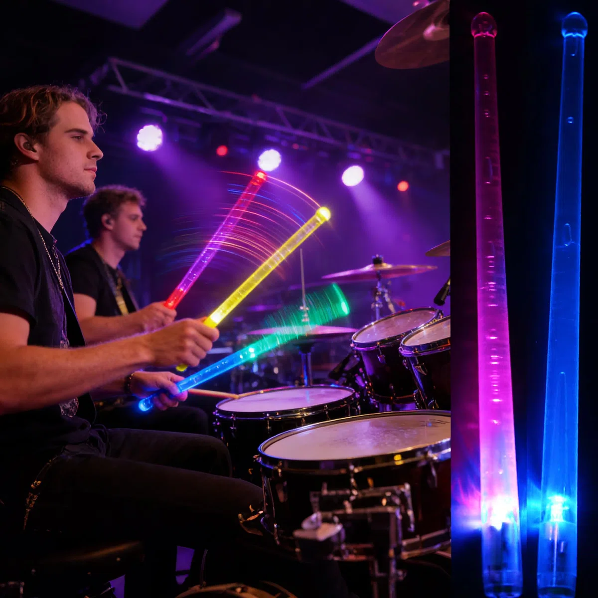 Bacchette per batteria con luce LED luminosa, ricaricabili, 13 colori cangianti, con cavo di ricarica USB, si illuminano al buio, per pratica musicale professionale, regali per batteristi