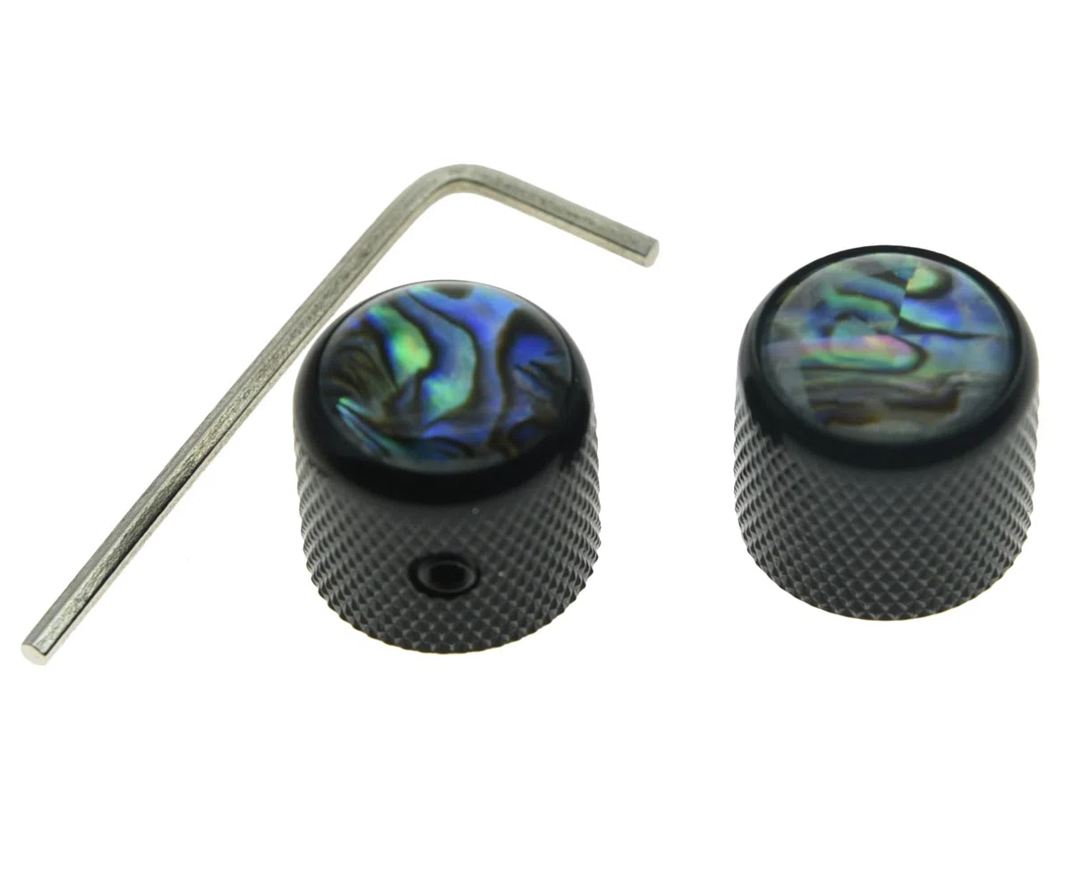 KAISH Set di 2 bottoni per chitarra Telecaster neri con parte superiore Abalon, a forma di cupola, con set di viti
