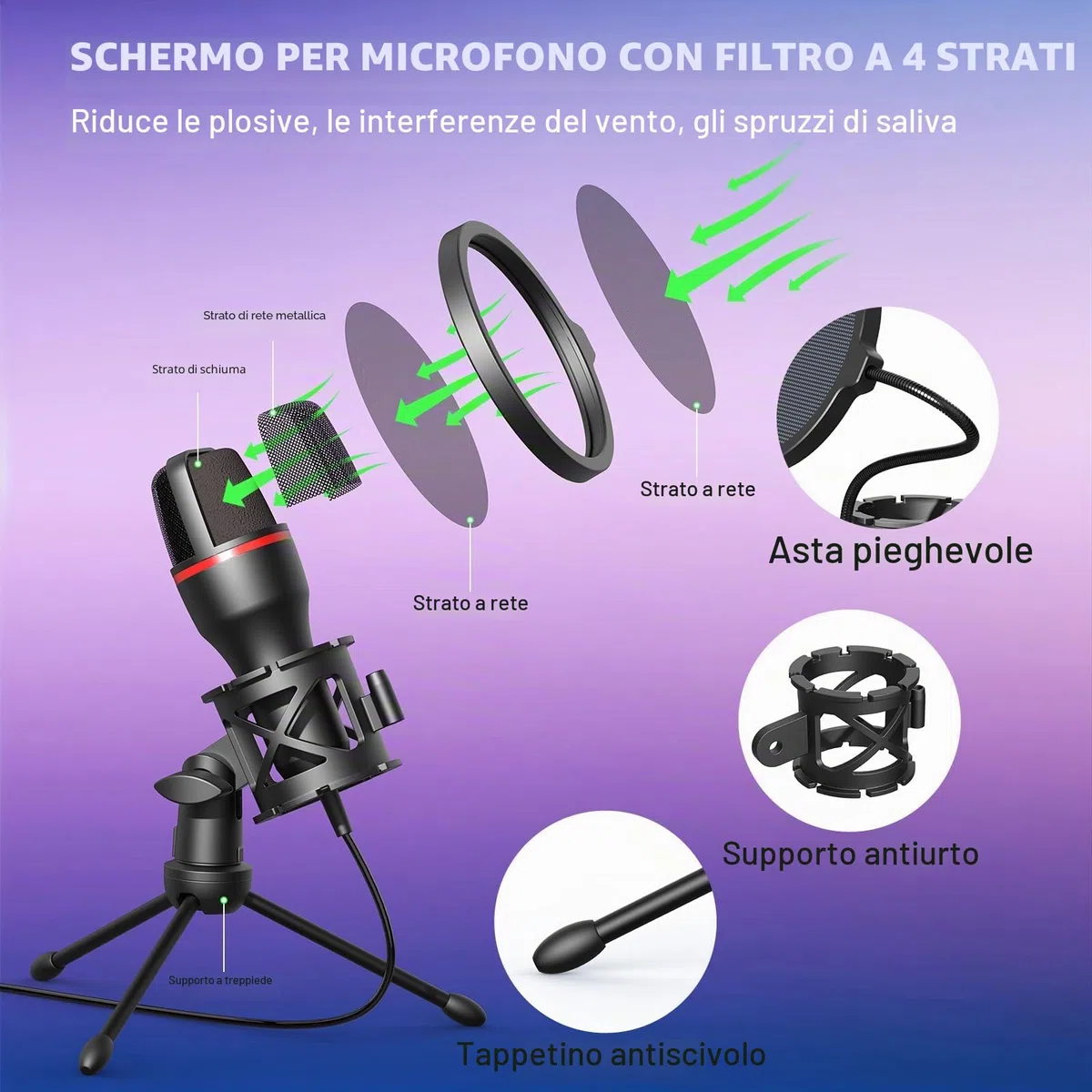 Hoppac Microfono USB PC Microfono Gaming, Micro a Condensatore con Shock-Mount, Filtro Pop e Treppiede, Plug & Play Microfono per PC, Laptop, PS4/5, Streaming, Podcasting, Registrazione