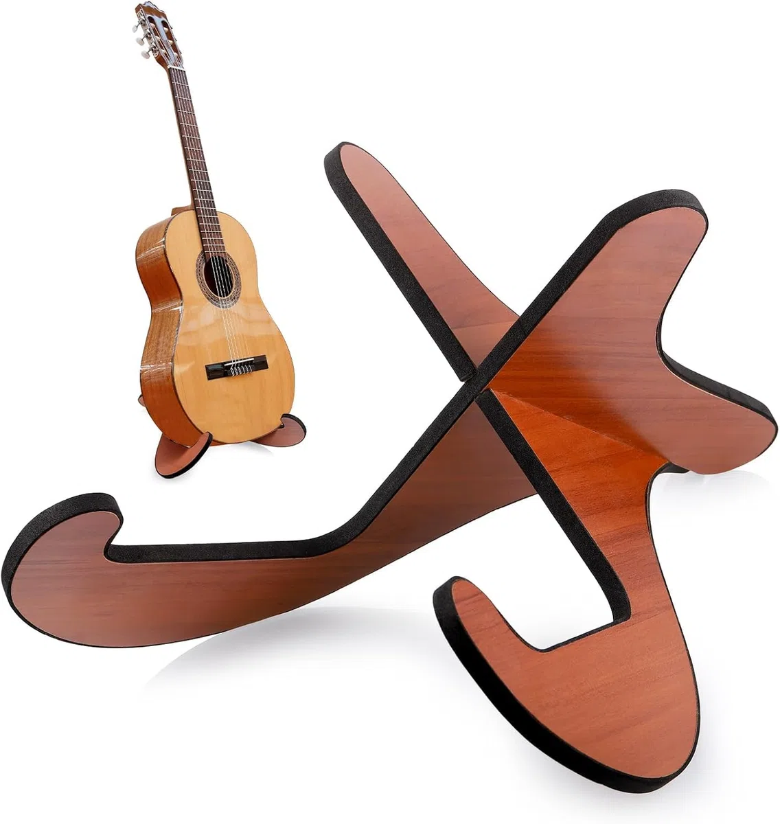 HORREX Porta Chitarra da Terra Antiscivolo con Gomma Morbida, Supporto Chitarra in Legno, Design Staccabile e Regolabile, Guitar Stand Universale Telaio-X per Acustica/ Classica/ Elettrica