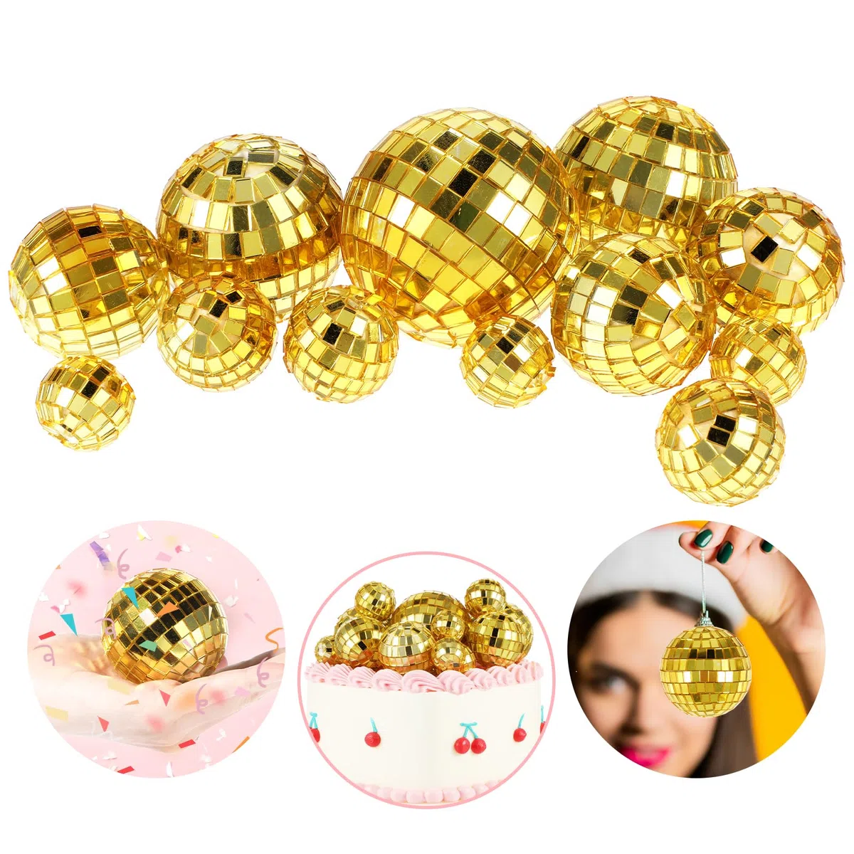 12 palline da discoteca per torte da discoteca mini palline da discoteca piccoli accessori per feste di compleanno anni '70, accessori per feste di ballo, oro