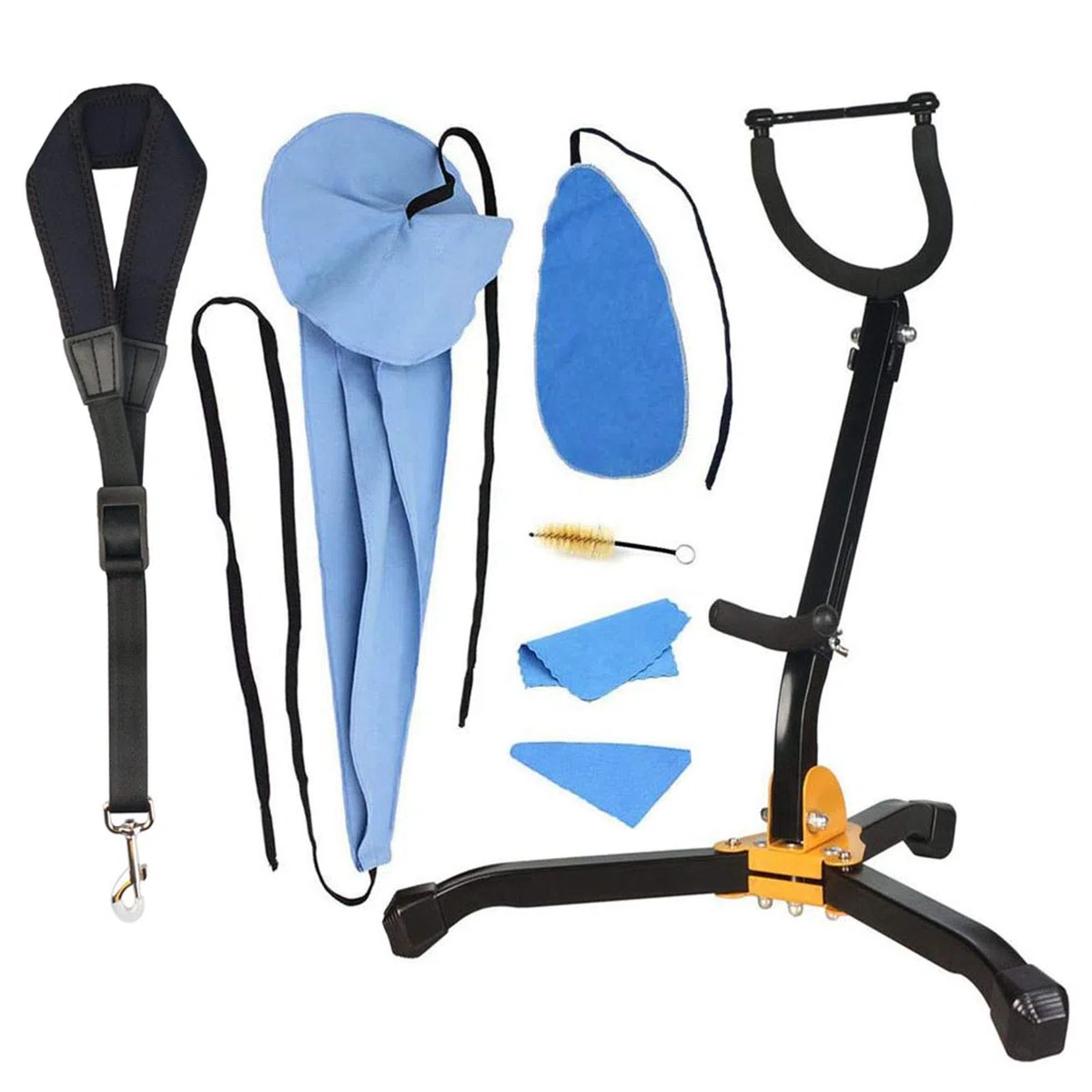 SUNYIN Set con supporto per sassofono alto/tenore, cinghia in morbido cotone per sassofono e kit per la pulizia del sassofono