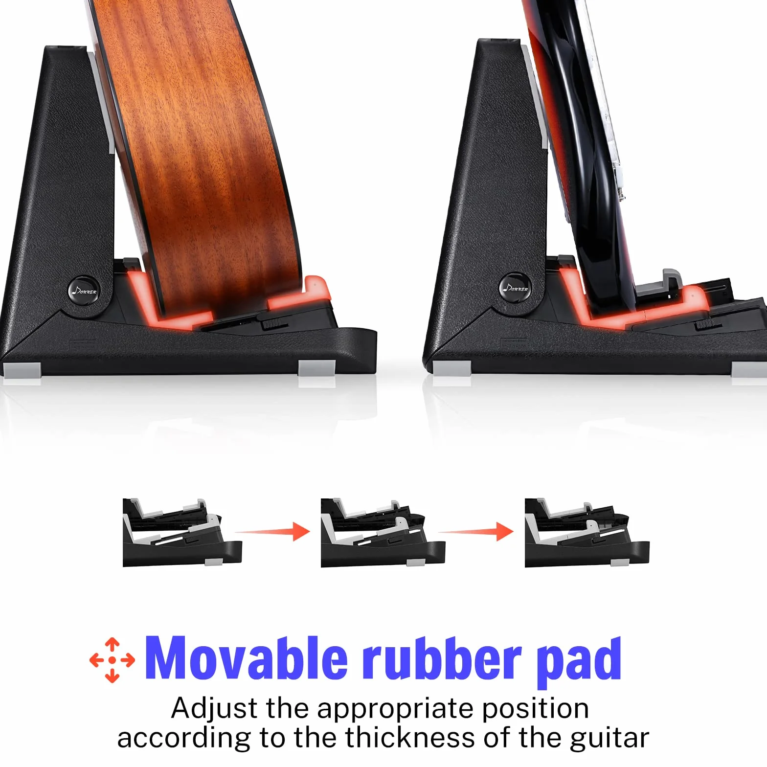 Donner Supporto per Chitarra Pieghevole, Porta Chitarra da Terra Leggero di Doppia Piegatura per Basso, Mandolino, Banjo, Chitarra Acustica, Elettrica e Classica con Cuscinetti in Silicone (DS-2)