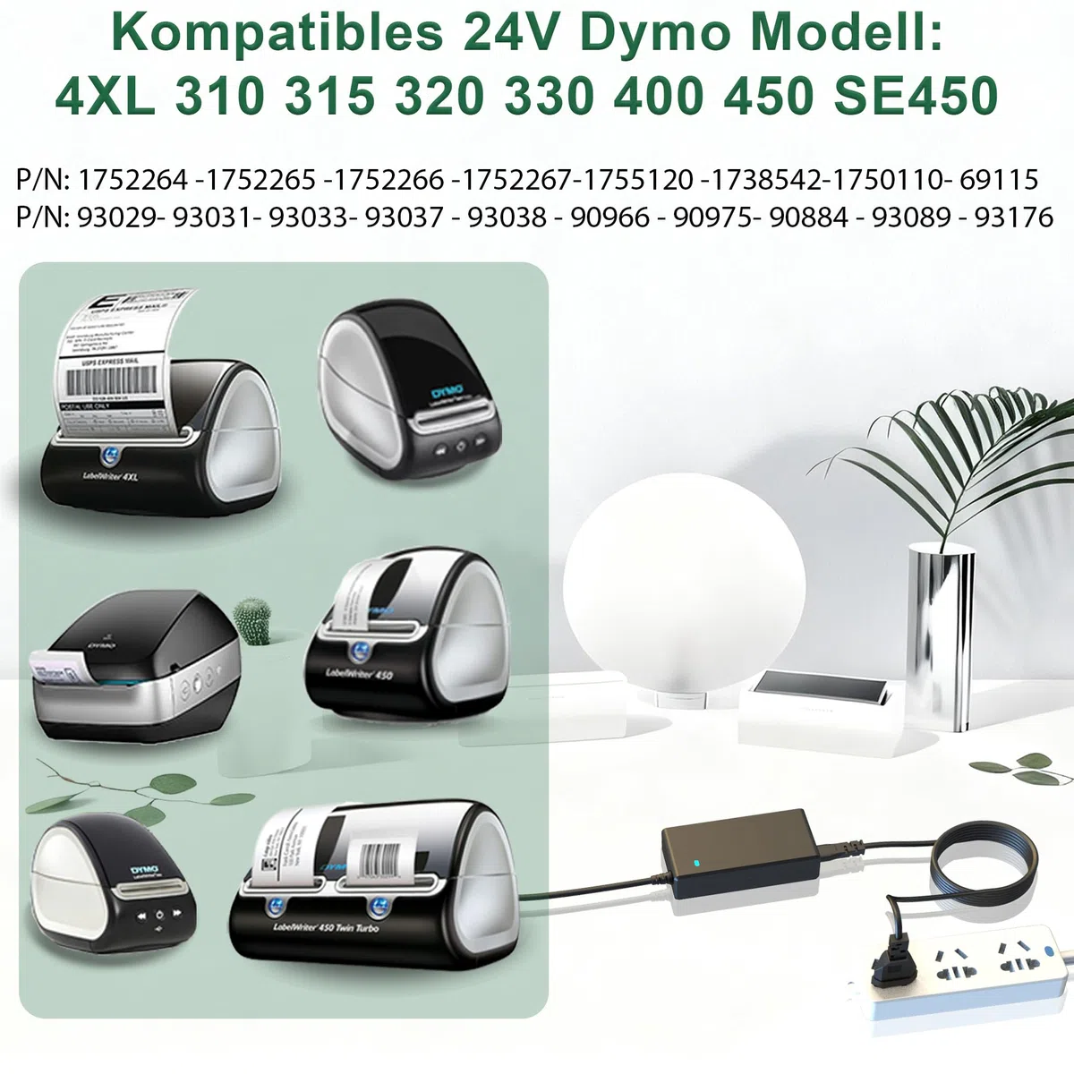 AC-DC 24 V, cavo di alimentazione per Dymo 4XL 400 450 5XL 550 Label Thermal Twin Turbo etichette stampante Duo stampante 1752267 1752266 1752265 1752264 LabelWriter cavo di ricarica