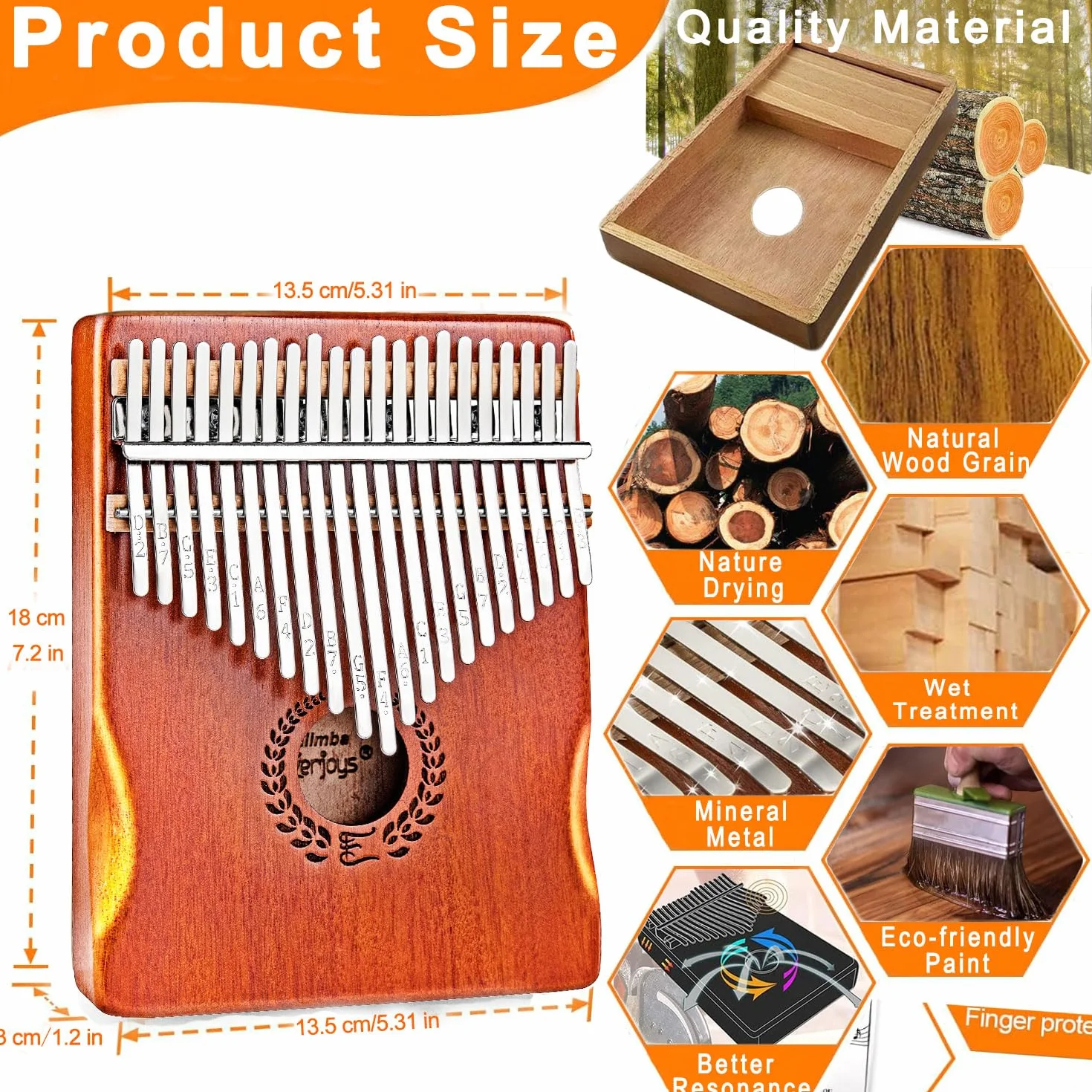 Everjoys Kalimba - Pianoforte da pollice a 21 tasti, strumento musicale professionale, con custodia in panno morbido portatile, libro delle canzoni veloce da imparare, martello per accordatura, kit