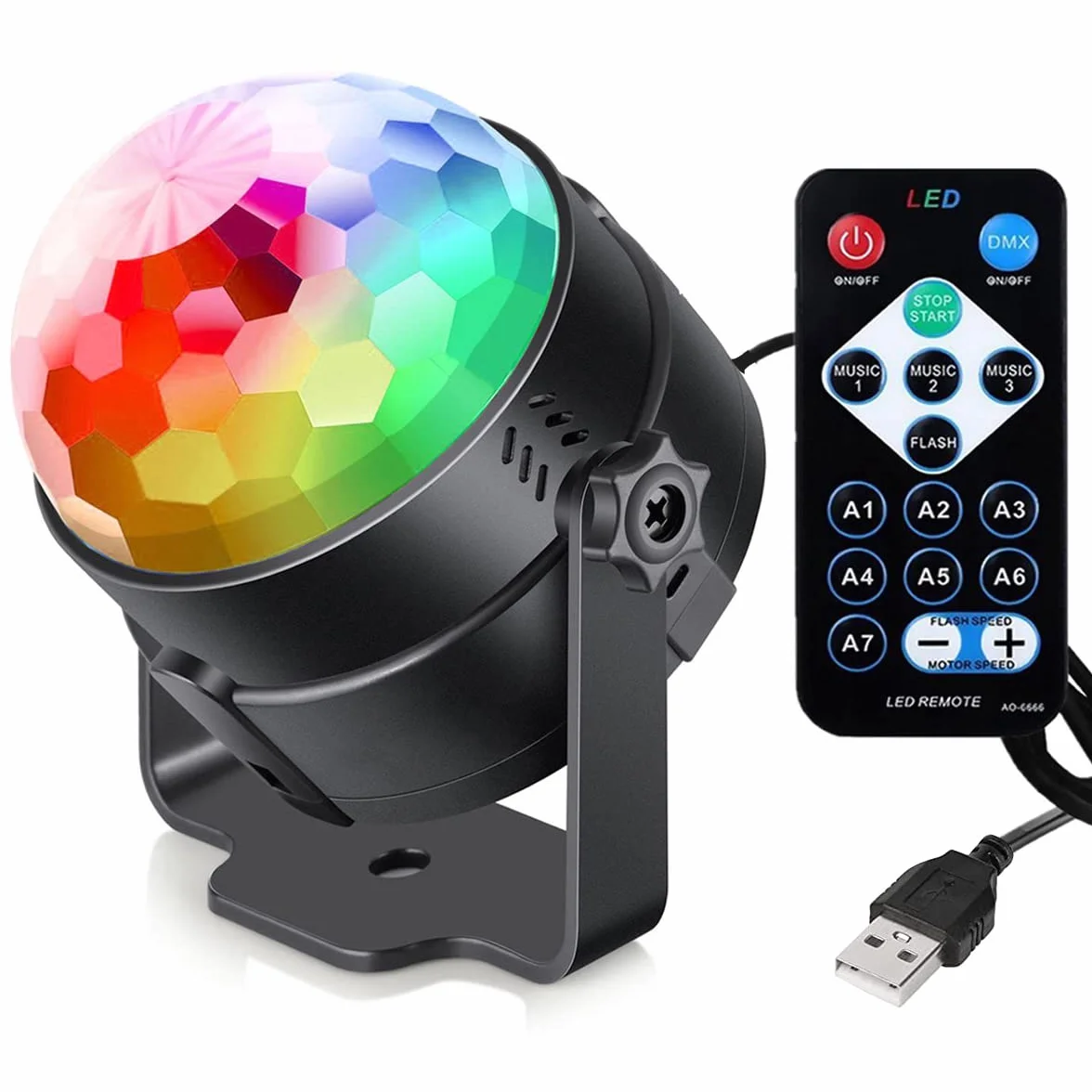 LED Luci discoteca Mini sound attivato palla da discoteca Può essere ruotato di 360° luci da strobo discoteca 3W 7 colori RGB con telecomando Adatto per feste di compleanno in famiglia, Natale ecc