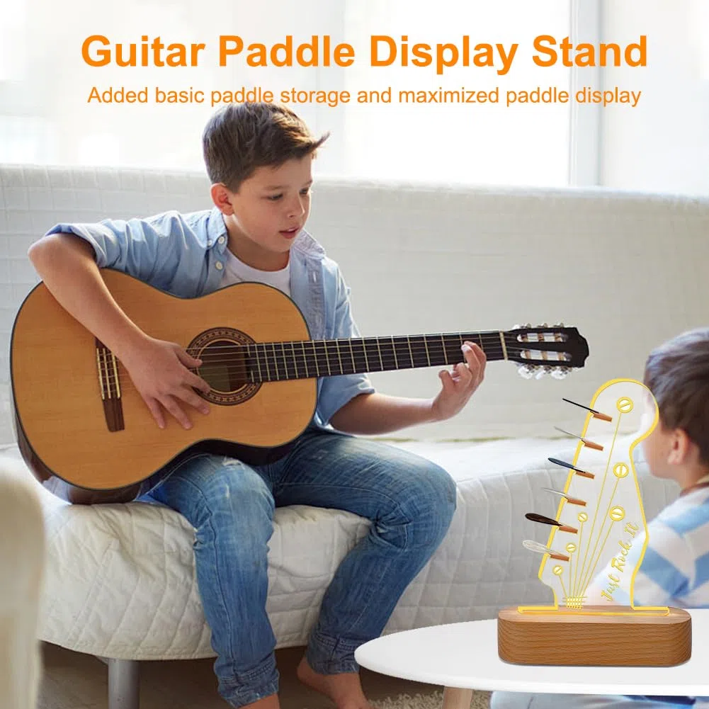 Porta Plettri per Chitarra Elettrica con Luce LED, Base in Legno e Design Acrilico per Musicisti e Chitarristi
