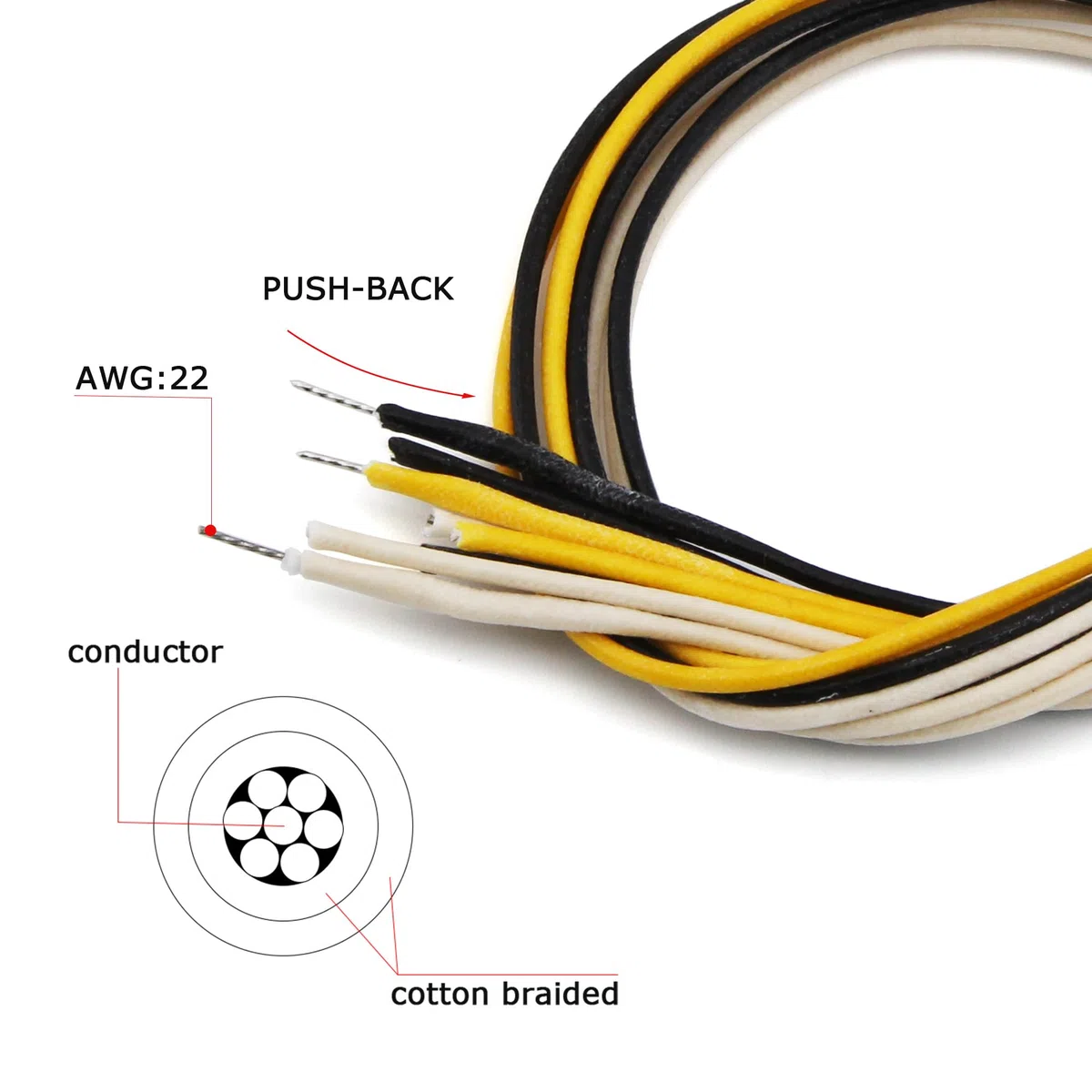 FLEOR Cavo intrecciato in tessuto a doppio ST da 1 piedi Cavo per chitarra Cavo per chitarra rivestito in tessuto Cavo di collegamento per pickup per chitarra 22awg- 4 colori Totale 8 piedi