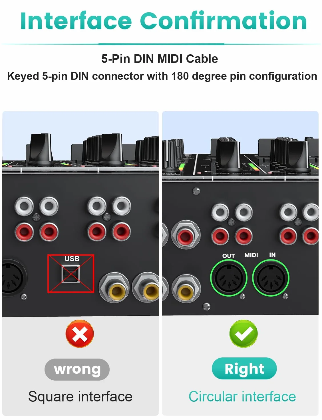 EMK Cavo MIDI, Cavo per Strumenti MIDI 5pin Cavi Tastiera MI-DI Maschio a Maschio Cavi MIDI in-out 5pin DIN MIDI per Organo elettronico, Mixer, Pianoforte, Tamburo, Scheda audio (0,5 metri)