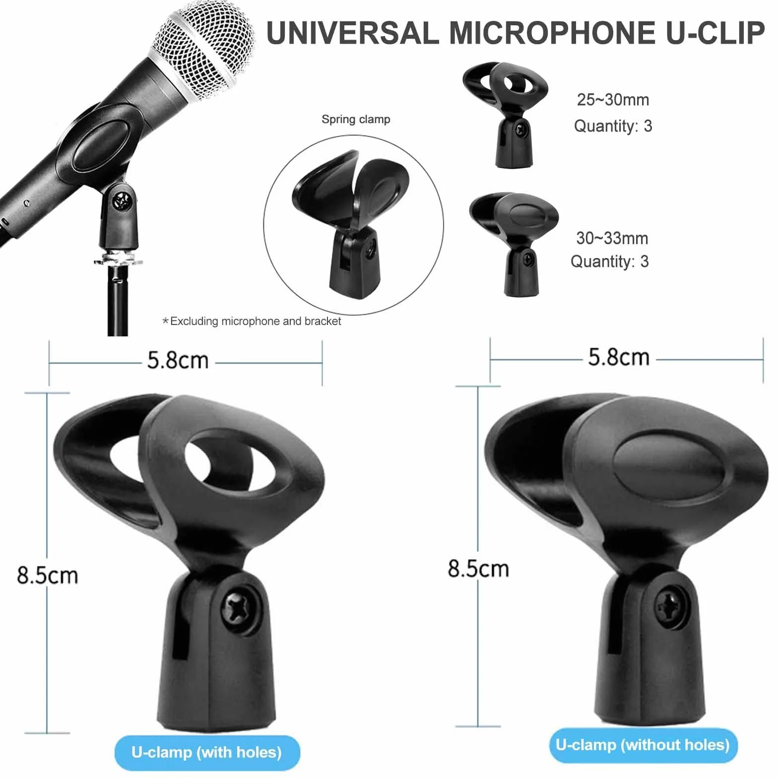 Supporto a Pinza per Microfono 6PCS Pinza Microfono Portamicrofono Clip per Microfono Universale con la Maggior Parte dei Microfoni Cablati e Wireless