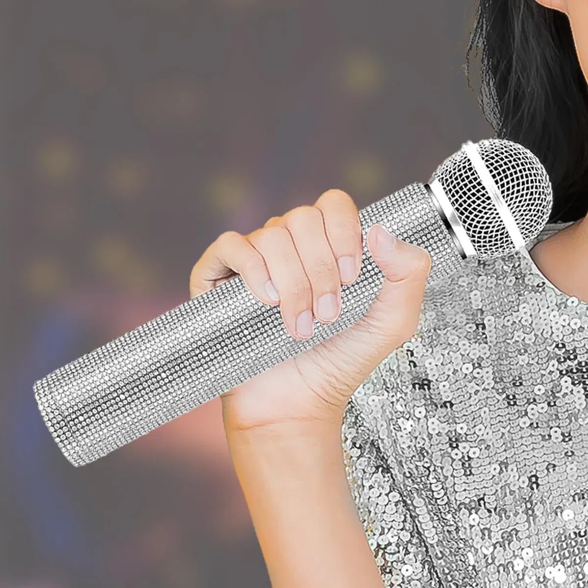 Musiin Copertura per Manico con Strass Scintillanti Argento per Microfono, Decorazione per Microfono di Diametro Circolare 1.58 Pollici, Attira l'attenzione Durante gli Eventi di Performance