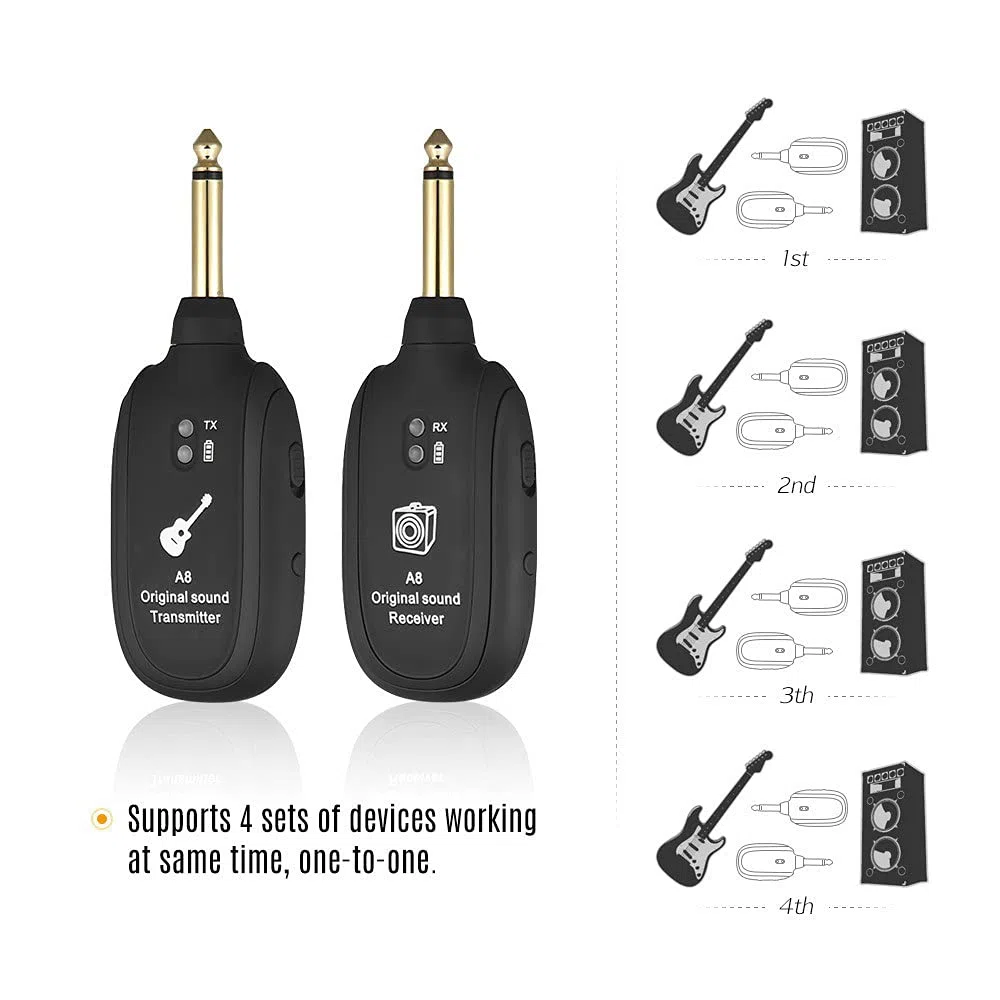 wireless per chitarra 20Hz-20KHz Trasmissione acustica Ricevitore trasmettitore ricaricabile per chitarra elettrica