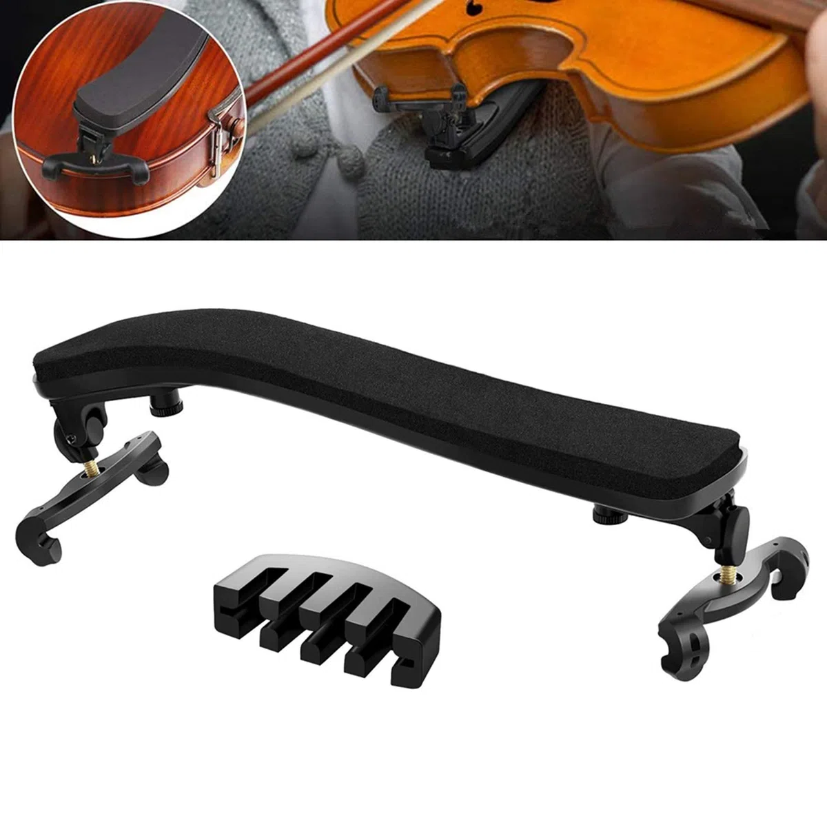 Fansjoy Spalliera per Violino 3/4 e 4/4, Pieghevole & Regolabile Mentoniere e Poggiaspalla per Violino, con un Violino Pratica Muto