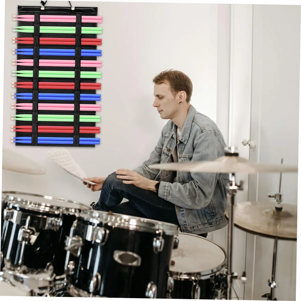 Porta Bacchette Batteria in Feltro e Legno Nero, Supporto Porta Bacchette Pieghevole Riduce Suoni e Oscillazioni, Design Portatile per Musicisti in Movimento