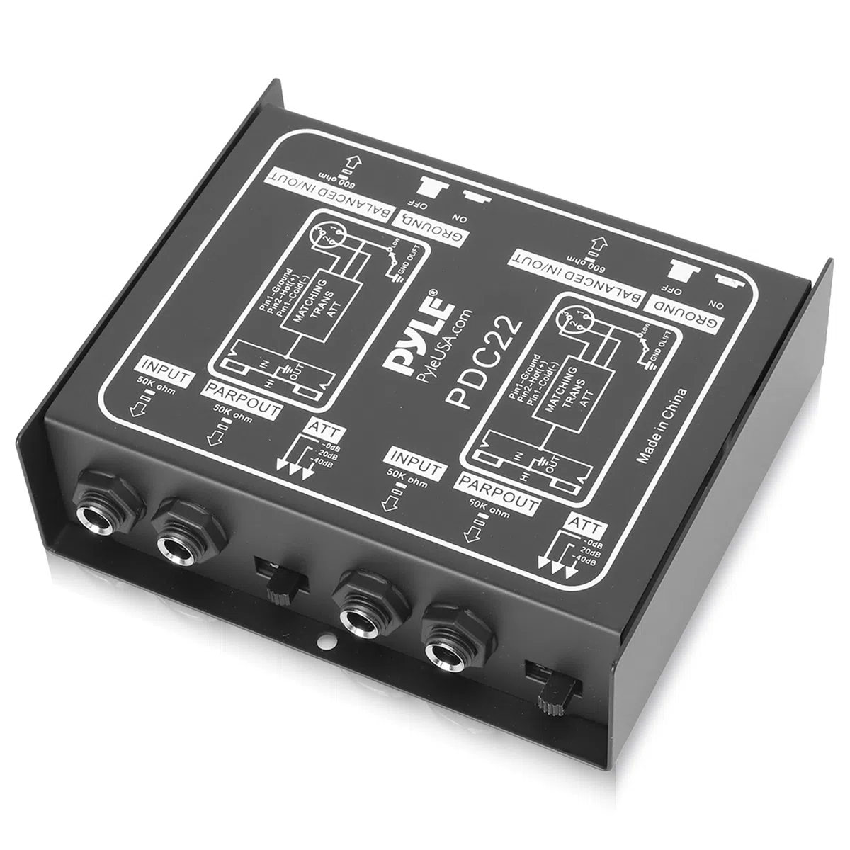 Pyle DI Box Passiva Compatibile con Amplificatori, Mixer, Altoparlanti, Microfoni, Strumenti Musicali, per Chitarra/Basso, XLR Bilanciato/Non, Nero