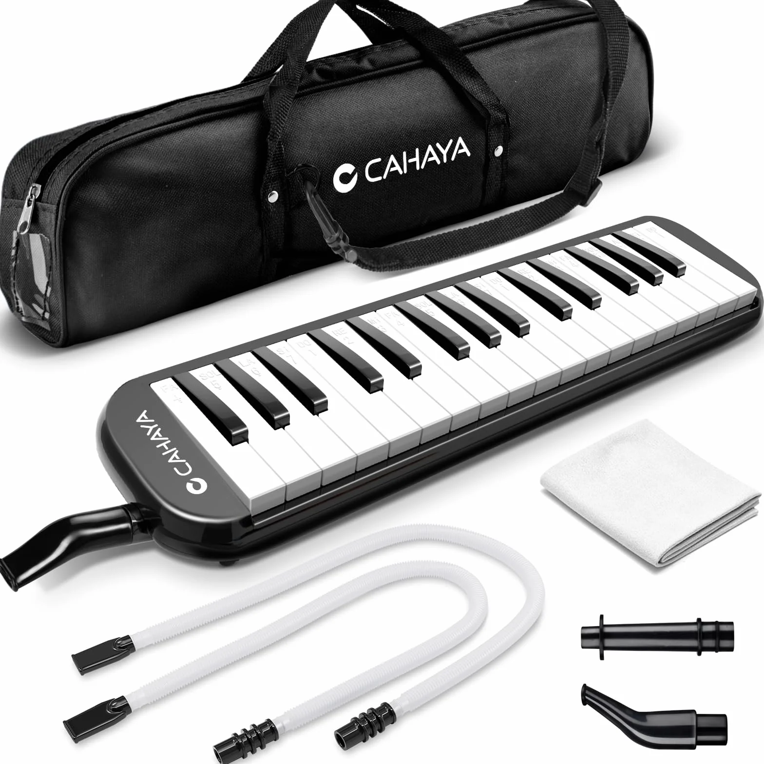 CAHAYA Melodica 32-Tasti Pianoforte a Bocca: con 4 Bocchini Pianola a Bocca con Custodia per Trasporto Strumento Musicale per Principianti Bambini Nero