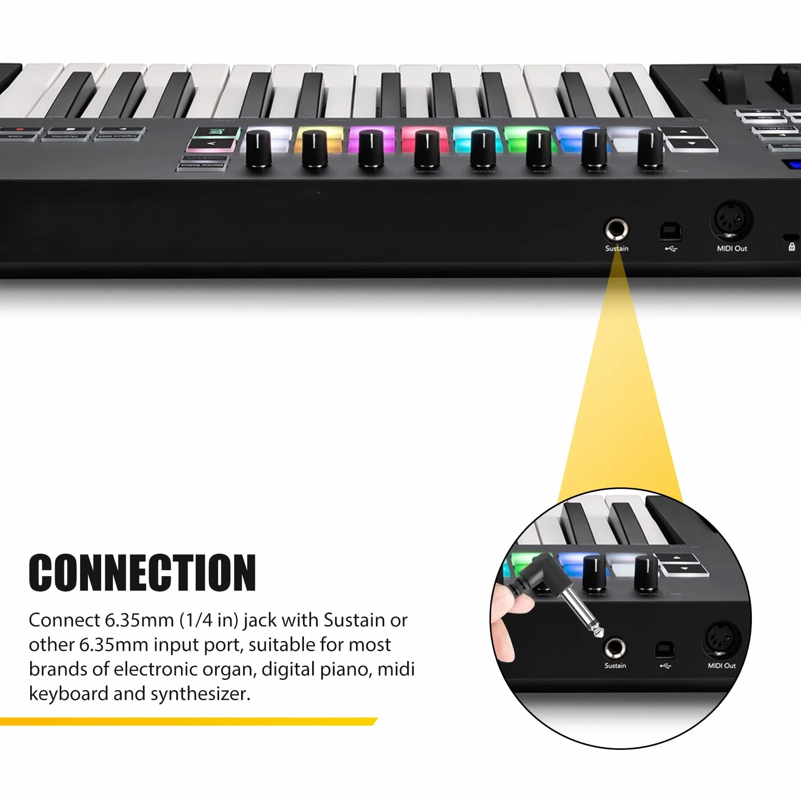 LP1 Pedale Sustain, Pedale di Sustain con Interruttore di Polarità, Pedale Universale per Pianoforte Digitale Tastiera Elettronica Tastiera MIDI Sintetizzatore, Spina da 6,35mm, Cavo da 1,6m