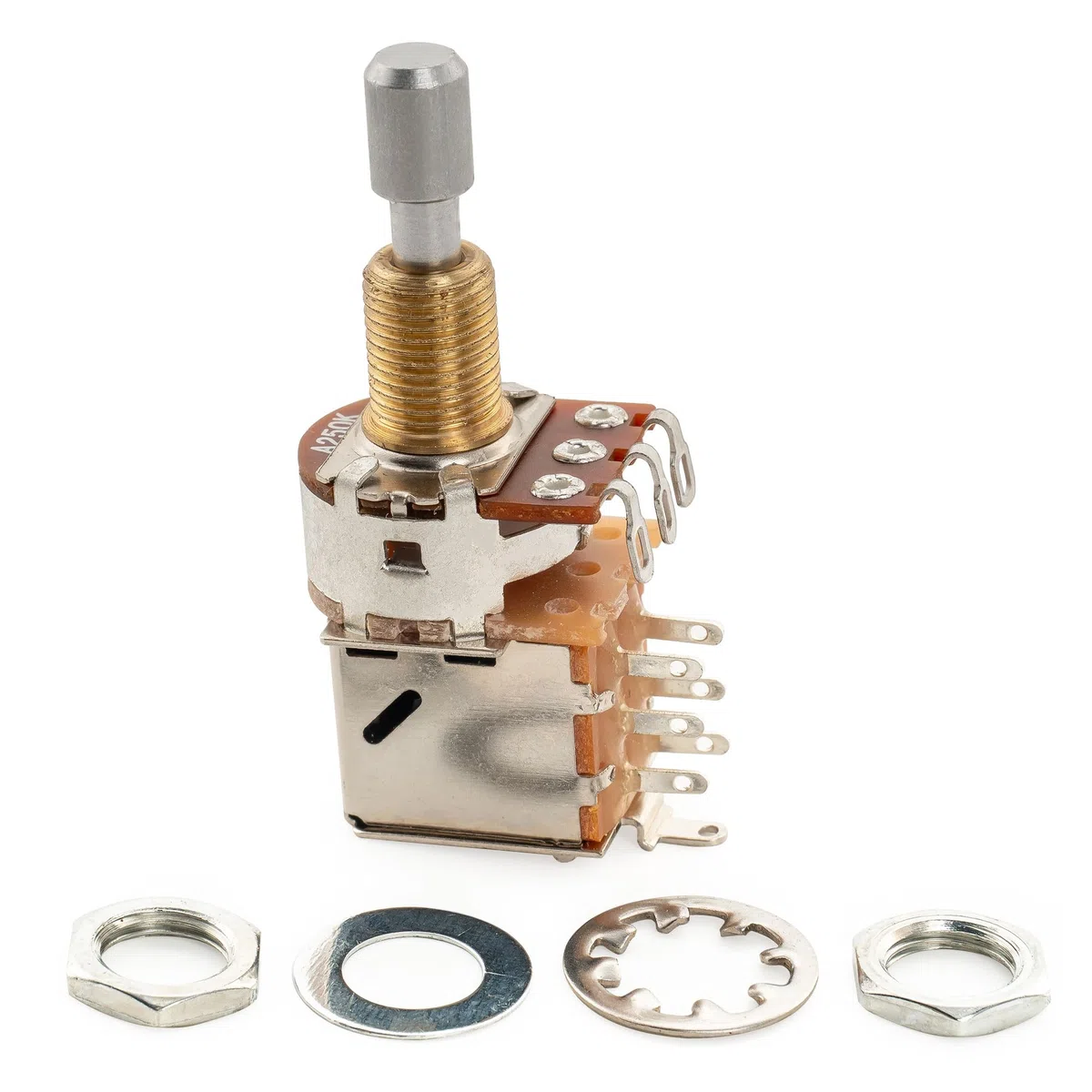 Musiclily Pro A250K Potenziometro Push-Pull Ottone Metrico Solid Standard Shaft 9,5mm Audio Taper Pots per Chitarra Elettrica Basso (Set di 4)