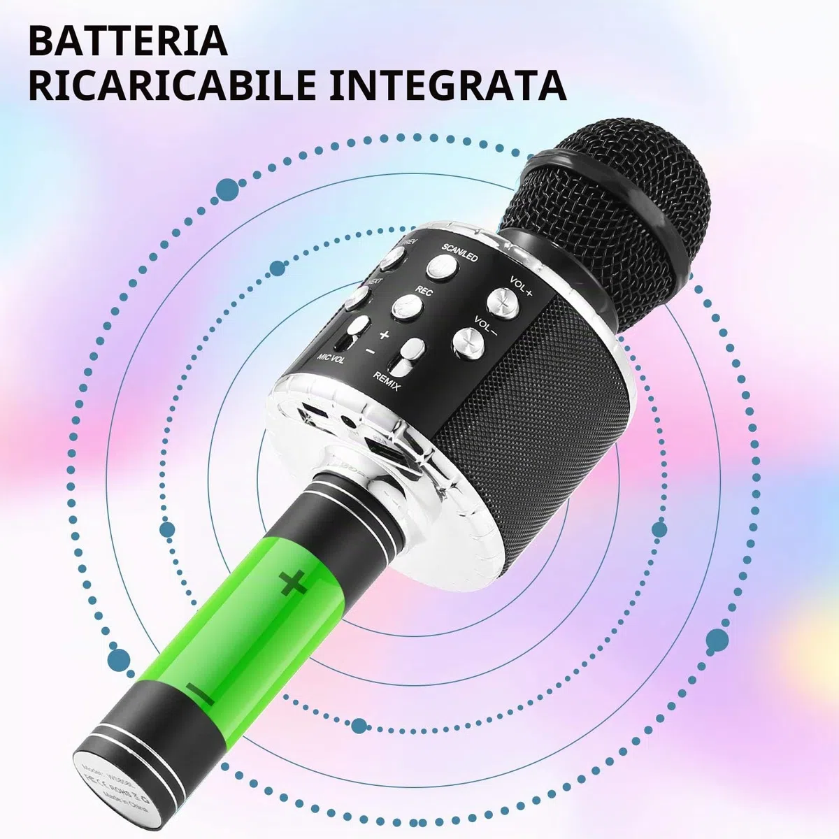 Fede Microfono Karaoke Bluetooth Wireless per Bambini, Karaoke Portatile con Luci LED Multicolore per Cantare, Funzione Eco, Compatibile con Android/iOS, PC o smartphone