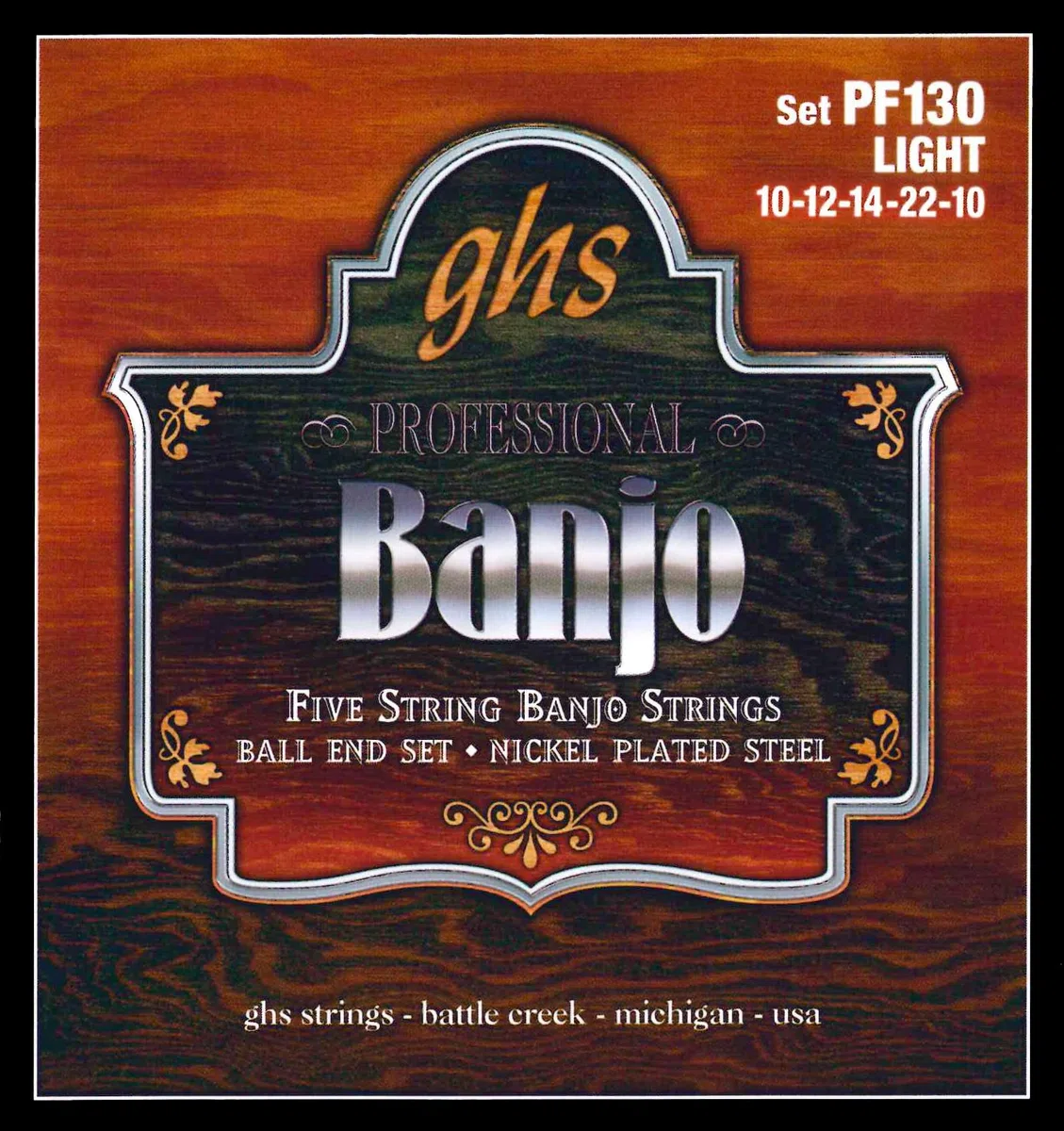 GHS™ Strings »NICKEL PLATED - PF130 - BALL END - 5-STRING BANJO« Corde per Banjo - Nickel Plated - Ball End - Light: 10-12-14-22-10