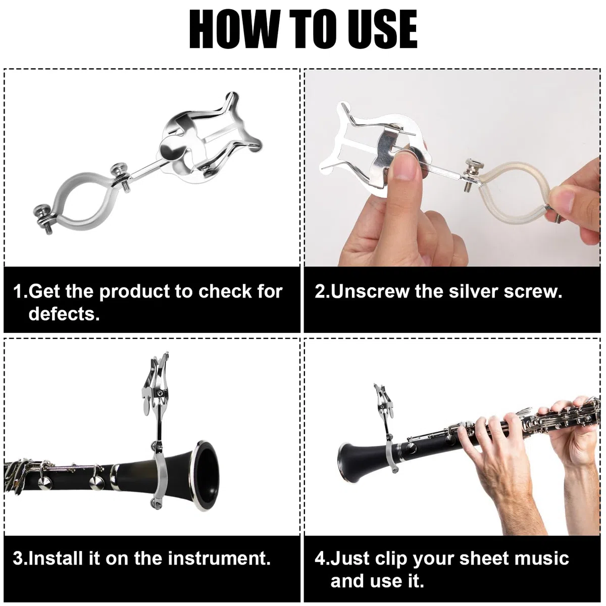 Lira per Clarinetto con 2 Cuscinetti per Pollice, Clip per Spartiti Musicali in Argento, Morsetto per Lira da Marcia, Supporto per Clarinetto per Strumenti della Banda Musicale