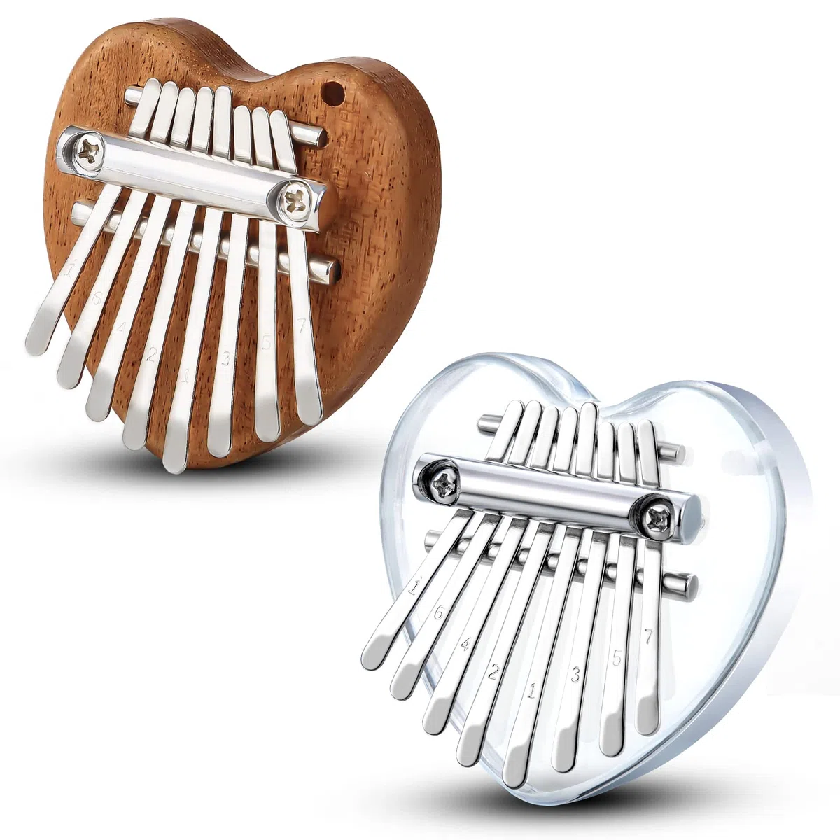 Confezione da 2 mini pianoforte Kalimba, 8 tasti, in legno massello portatile e acrilico, per bambini e adulti, regalo musicale tascabile per principianti con catena