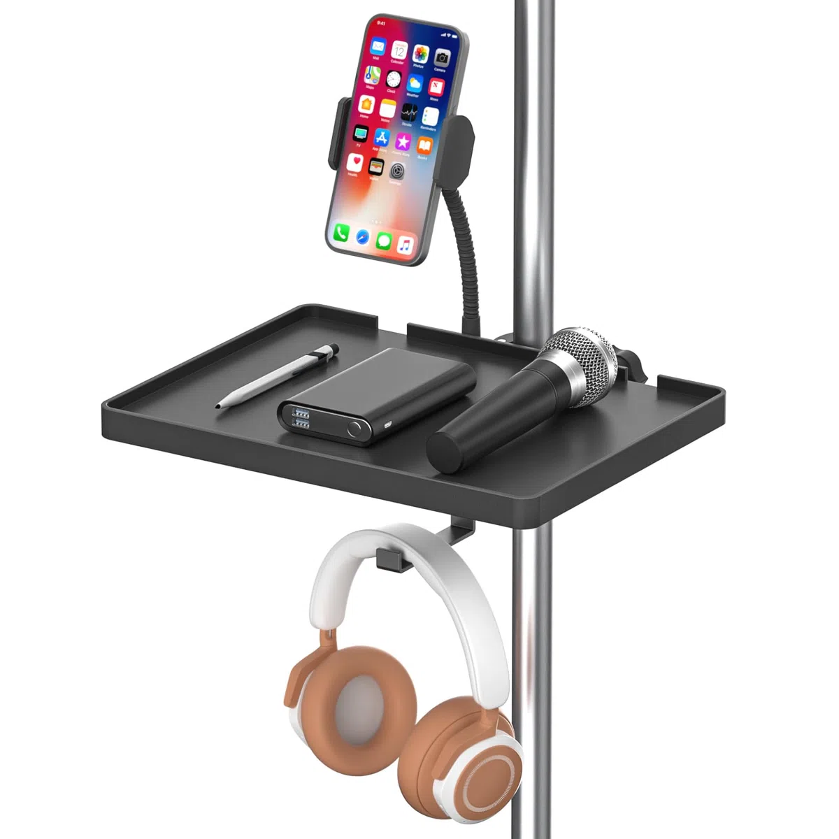Supporto universale per microfono/microfono, supporto regolabile per vassoio portapacchi, grande supporto musicale per fogli musicali, supporto per microfono accessori per trasmissioni in diretta