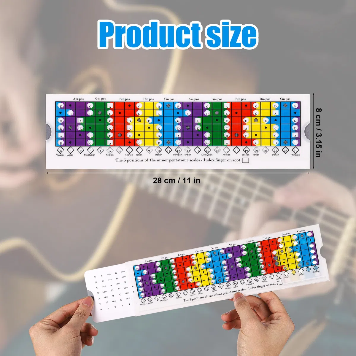 Righello Scorrevole per Chitarra, 28x8cm Righello Scorrevole Pentatonico, Strumento per Allenare di Accordi per Chitarra con Manuale Accessori per Chitarra Regalo per Chitarristi Principianti