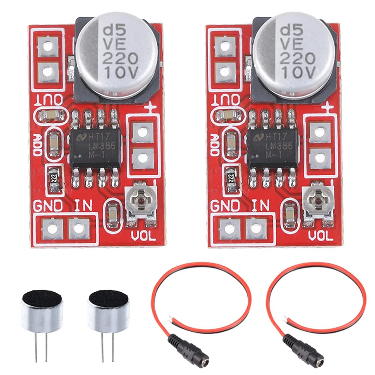 2PCS DC 5V-12V Mini Scheda Amplificatore Microfono Micro Electret Amplificatore MIC Modulo Amplificatore A Condensatore con 2PCS Microfono Electret, 2PCS Cavo di Alimentazione