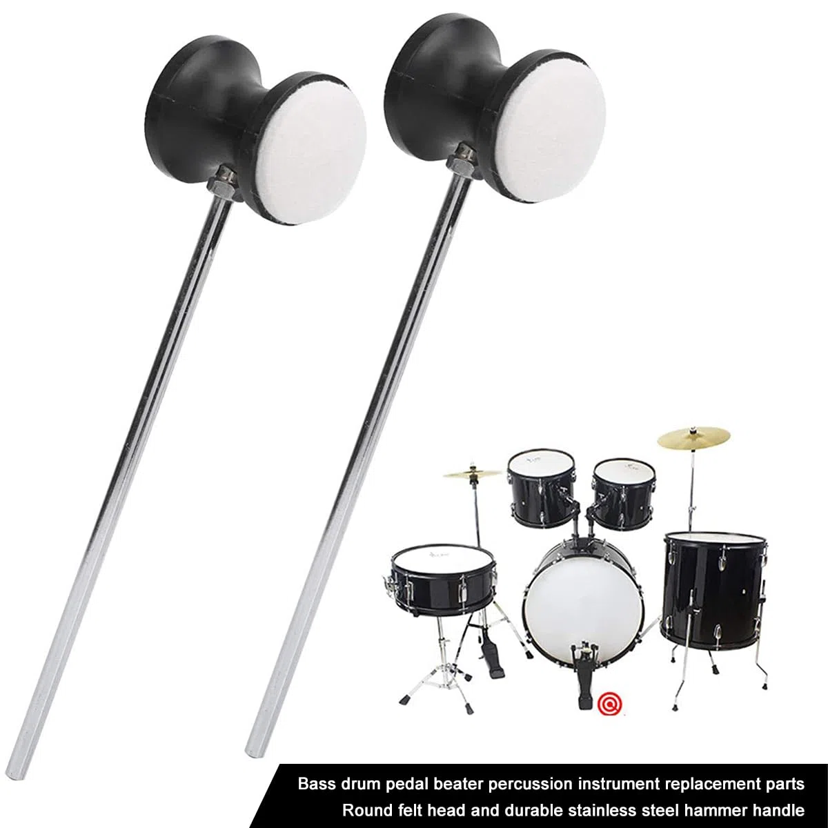 Battente per Batteria per Pedale Doppio grancassa Maniglia in Acciaio Inossidabile da 180 mm Accessori per Parti di percussioni per Batteria - Confezione da 2
