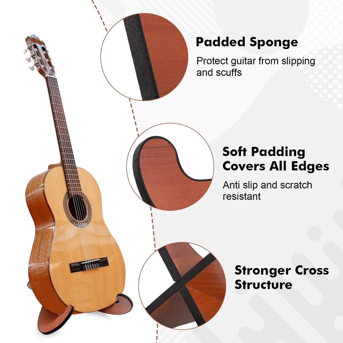 Fentar Supporto per Chitarra Classica e Basso in Legno, Porta Chitarra da Terra Antiscivolo con Cuscinetto in Schiuma Protettiva, Design Staccabile e Regolabile, Ideale per Studio, Casa e Spettacoli