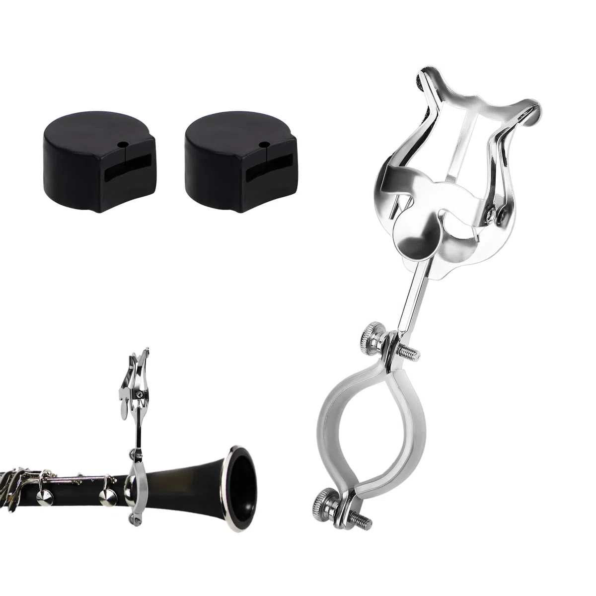 Lira per Clarinetto con 2 Cuscinetti per Pollice, Clip per Spartiti Musicali in Argento, Morsetto per Lira da Marcia, Supporto per Clarinetto per Strumenti della Banda Musicale