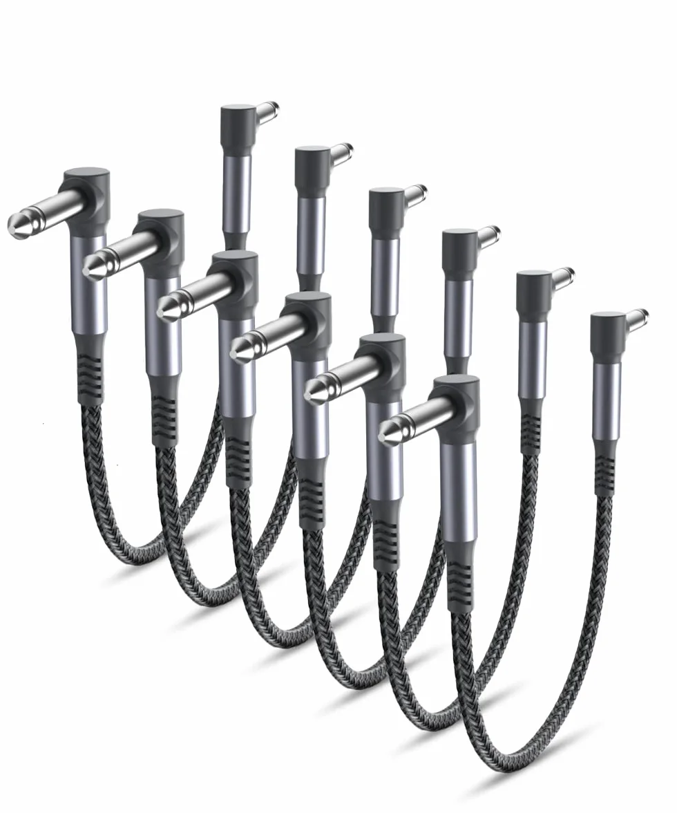 Elebase Cavi Patch per Chitarra per Pedali 30cm 6Pack,Cavo Jack 6,35mm Cavetto con Connettori Angolari per Strumenti Musicali TS Mono per Chitarra/Basso Pedaliera Effetti,Microfono Amp/Amplificatore
