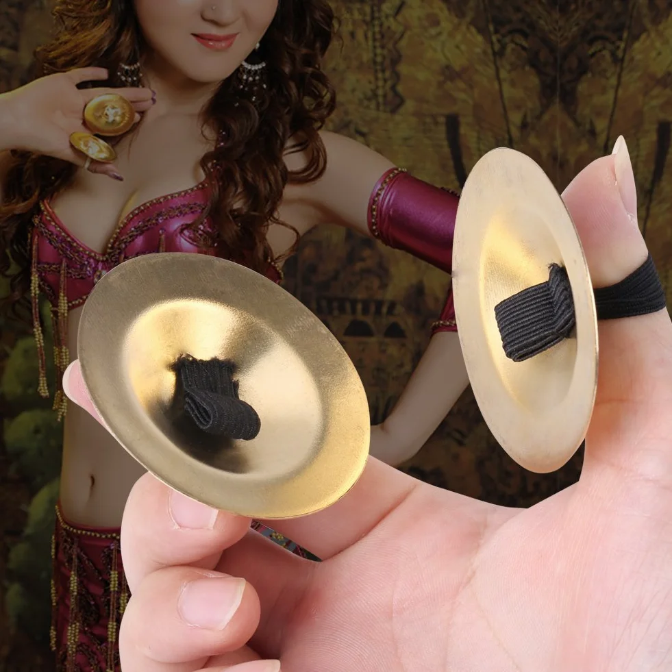 Gold finger piatti in ottone, 2 pezzi danza del ventre in ottone dito Zills/Sagats/piatti, 5 cm/5,1 cm finger Cymbals strumento musicale del ventre danza di