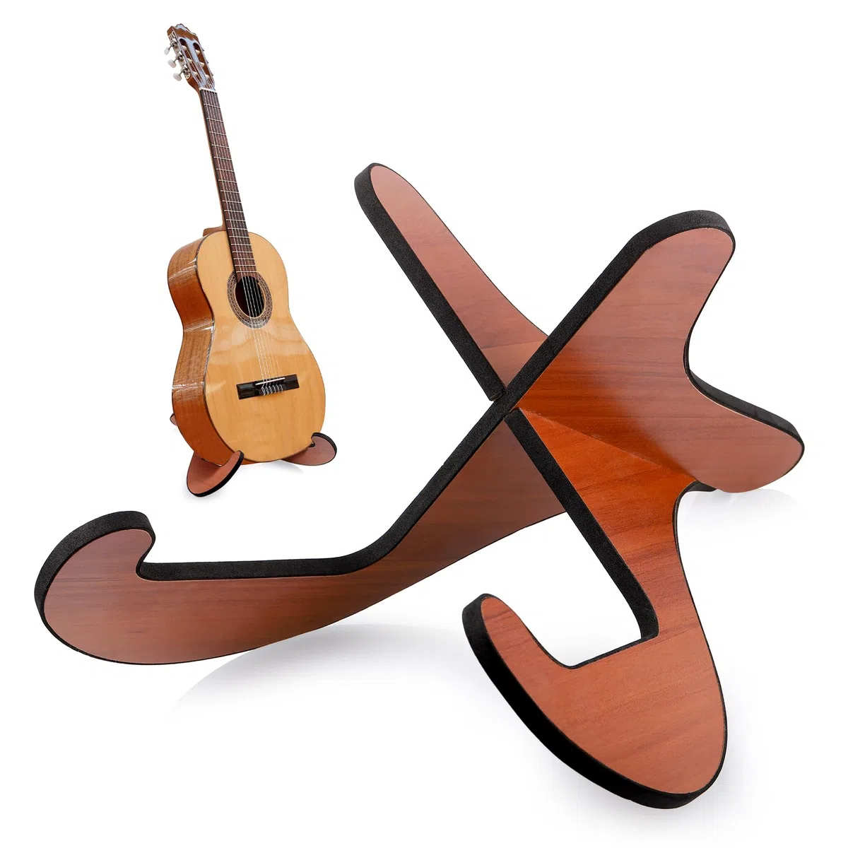 Fentar Supporto per Chitarra Classica e Basso in Legno, Porta Chitarra da Terra Antiscivolo con Cuscinetto in Schiuma Protettiva, Design Staccabile e Regolabile, Ideale per Studio, Casa e Spettacoli