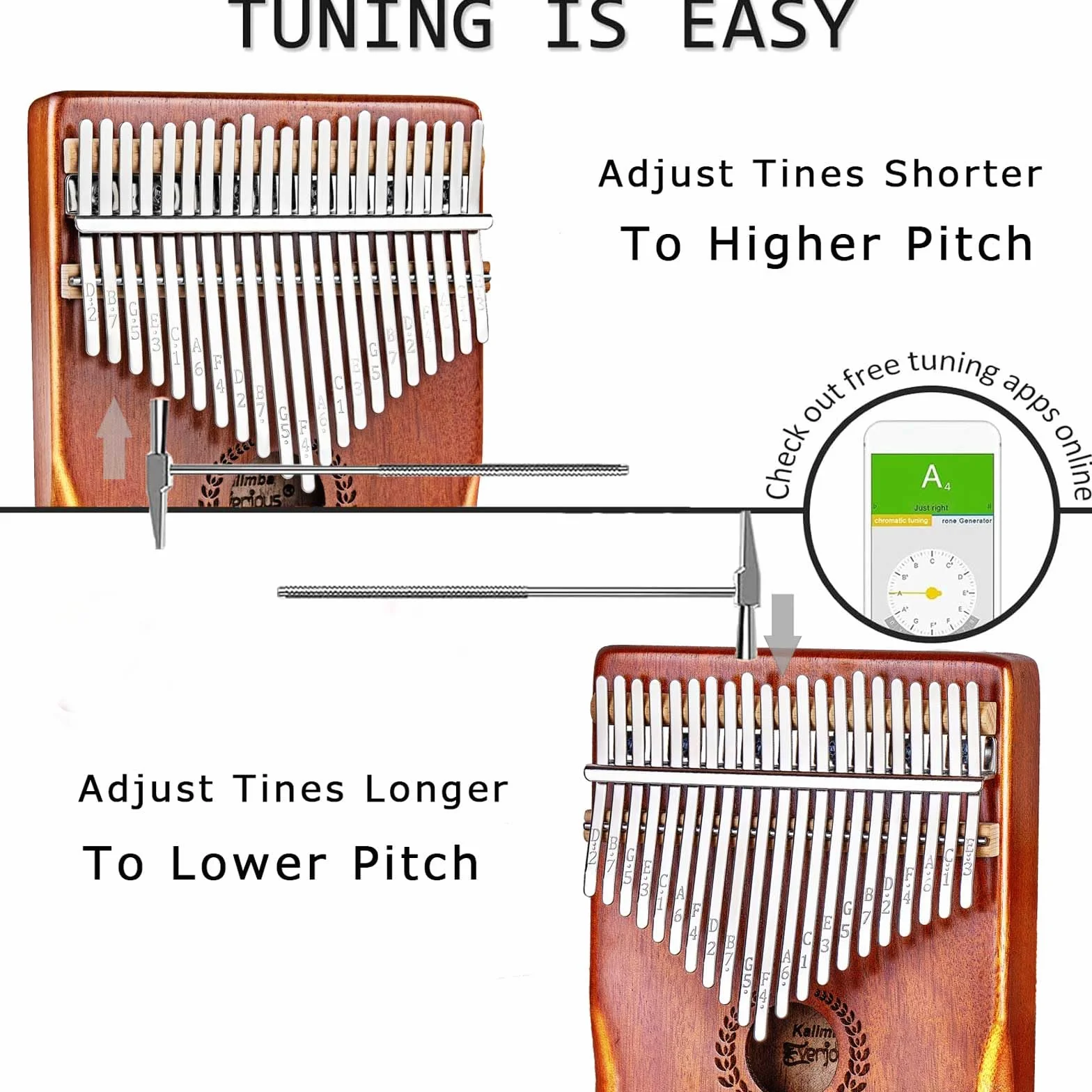 Everjoys Kalimba - Pianoforte da pollice a 21 tasti, strumento musicale professionale, con custodia in panno morbido portatile, libro delle canzoni veloce da imparare, martello per accordatura, kit