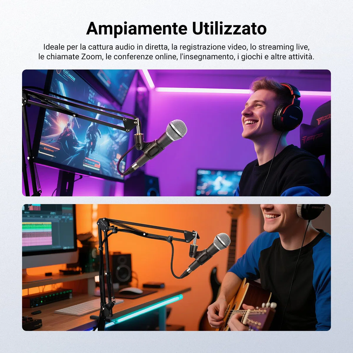 NEEWER BASICS Kit Accessori Supporto Microfono da 2 Pezzi, Clip Microfoni Regolabili con Adattatori a Vite da 3/8" a 5/8" per Mic Palmari Universali Cablati e Wireless da 28mm a 35mm, MS019