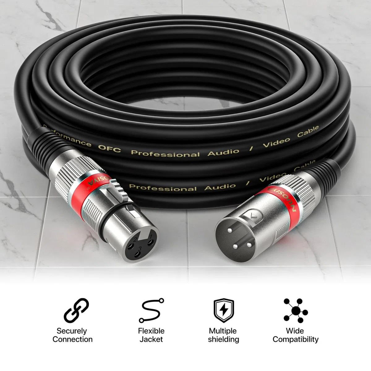 Cavo XLR Bilanciato 1m, 2 Pack Microfono Maschio Femmina, Professionale Adattatore Stereo, Cavi Canon Connettori per Mixer, Altoparlante, Preamplificatore
