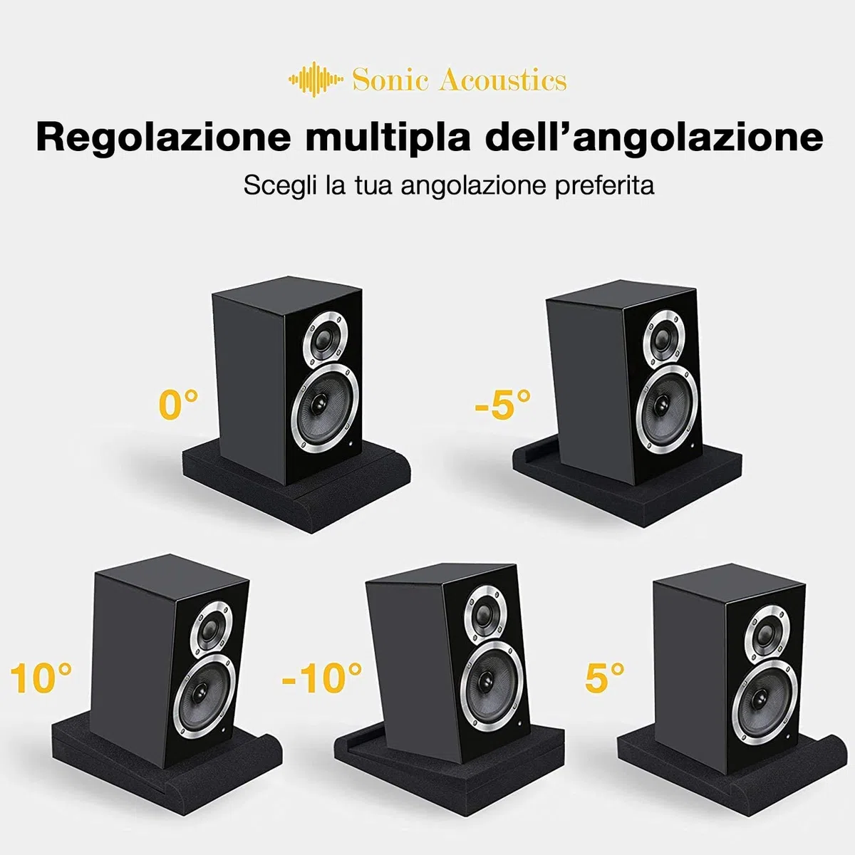 Sonic Acoustics Isolamento Acustico per Monitor da Studio, 2 Pezzi, Base Stabilizzante, 30,5 x 20,3 x 4,6 cm, Compatibile con Maggior Parte di Altoparlanti da 12,7 cm (5 Pollici), Nero